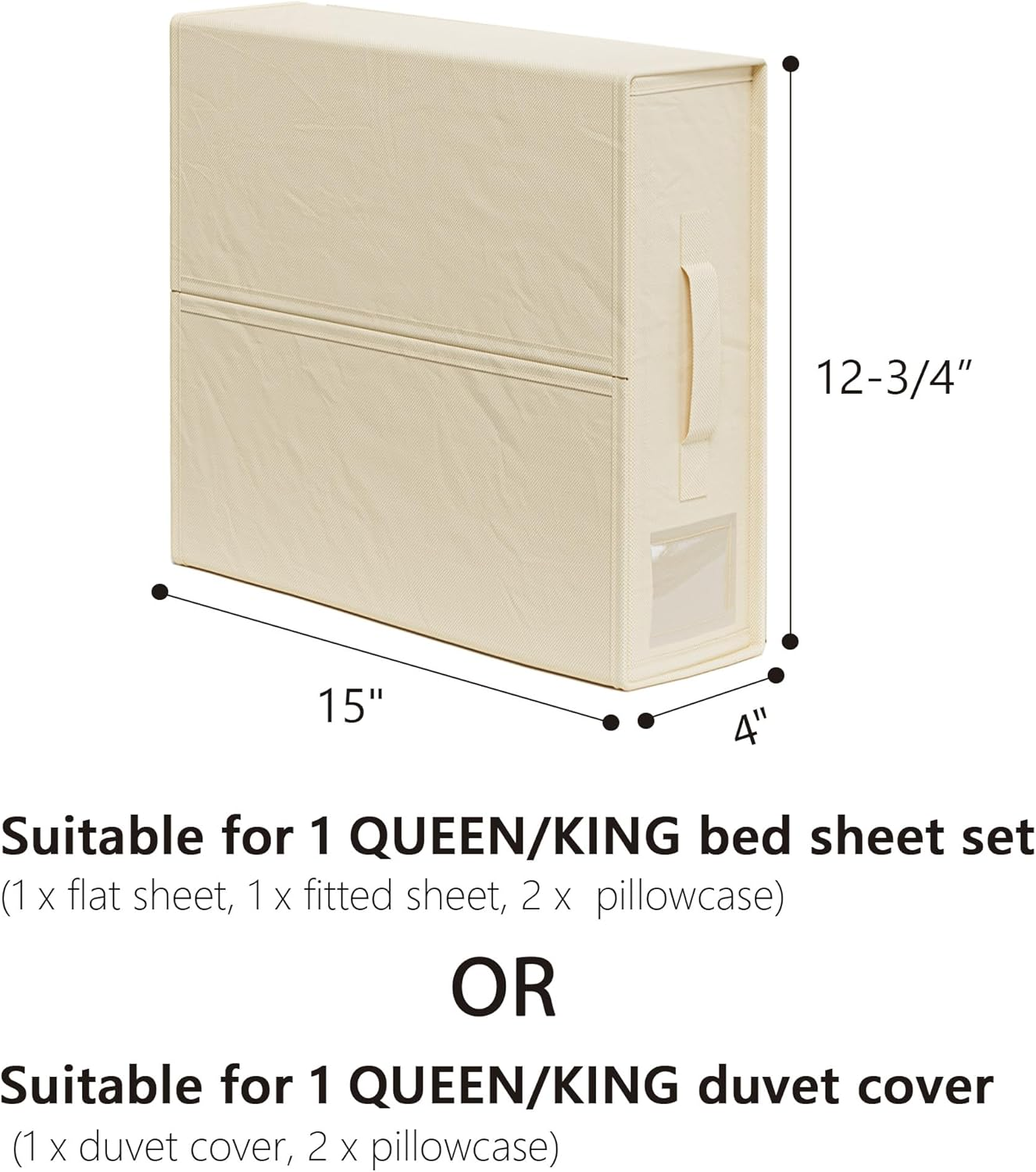 Sheetcube Bed Sheet Organizers and Storage 4 Pack, Foldable Linen Closet Organizer with Window and Label, Bedding Folder Storage Box Container for Blanket, Duvet Cover Set, Bed Sheet Set - Beige - Beige image number 2