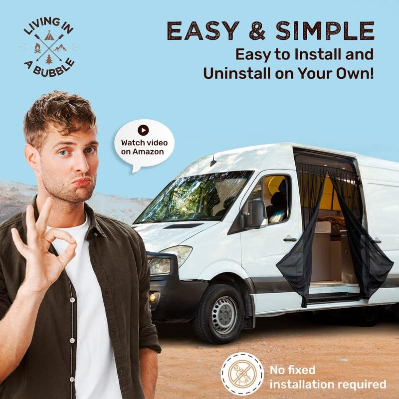 Fly Screen Magnetic for Camper Van - Fly Net Mesh for Bug, Mosquito, Insects - for Hiace, Iload, Transporter, Express, Multivan and Others with Magnets image number 3