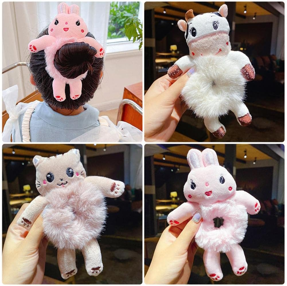 PLGEBR Cute Cartoon Plush Hair Tie, Cute Hair Head Rope Ponytail Holster,Hair Scrunchies Velvet Elastic Hair Bands,Women Girls Hair Accessories image number 5