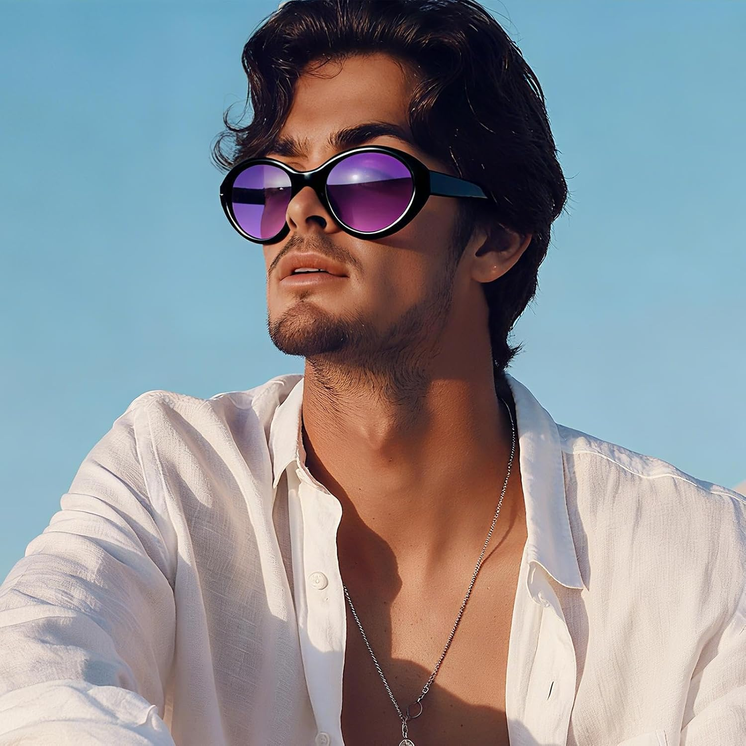 Veasbuu Sunglasses Trendy | Trendy Eyewear | Violet Sunglasses with Curved Nose Pads | for Men Women Birthday Commuting Street Wear Party Music Festivals Club Photography