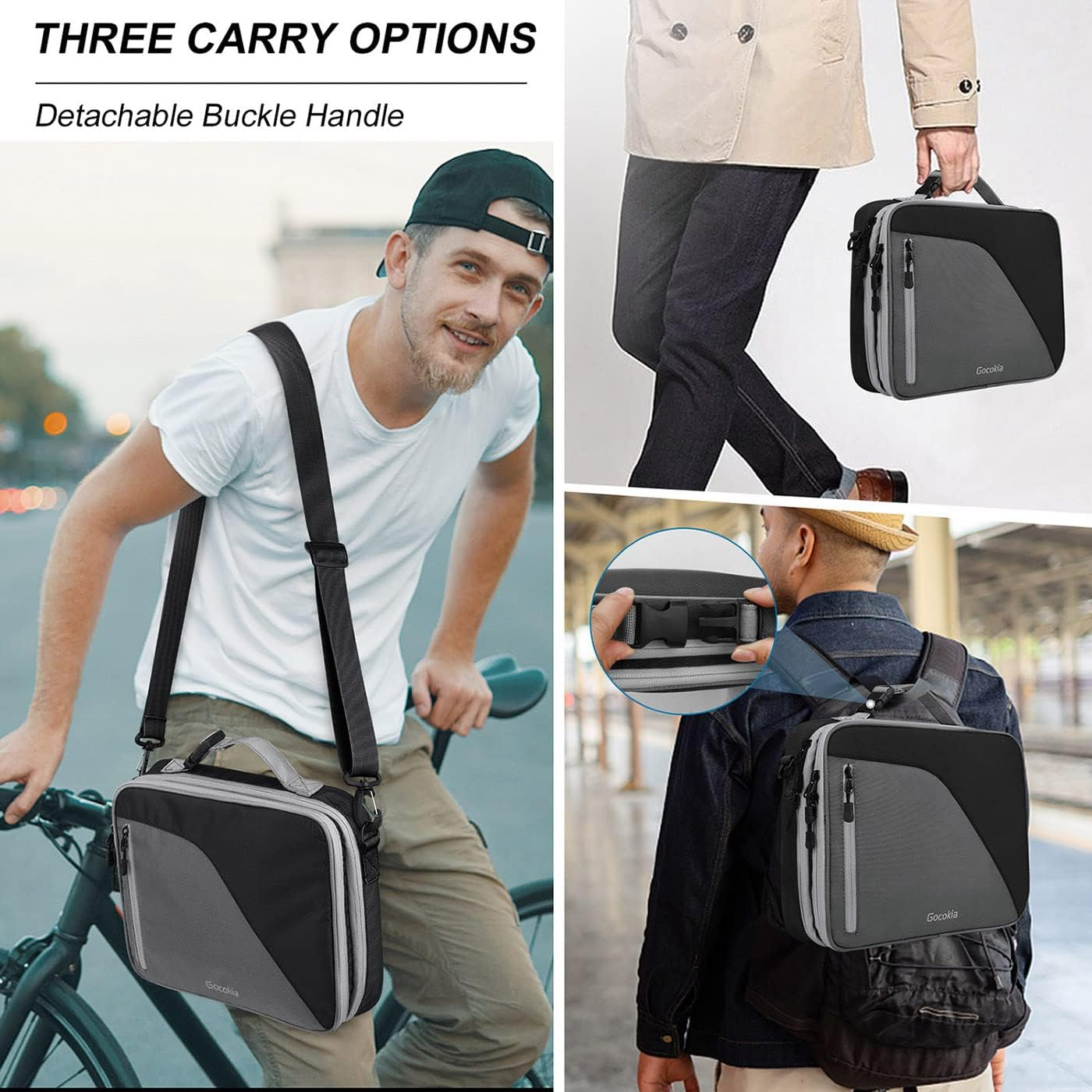 Double Layer Travel Cable Organizer Bag, Storage for Switch,Electronic Bag for 11.6&rsquo;&rsquo;Laptop,Table -Gray with Black image number 2