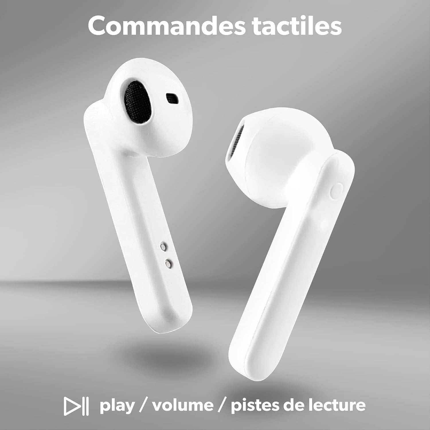 T'Nb Bluetooth Headphones 5.0, TWS Wireless Half In-Ear Headphones with Built-In Microphone, Battery Life up to 19 Hours of Listening Time, Touch Control of Music and Calls, Shiny - White image number 5