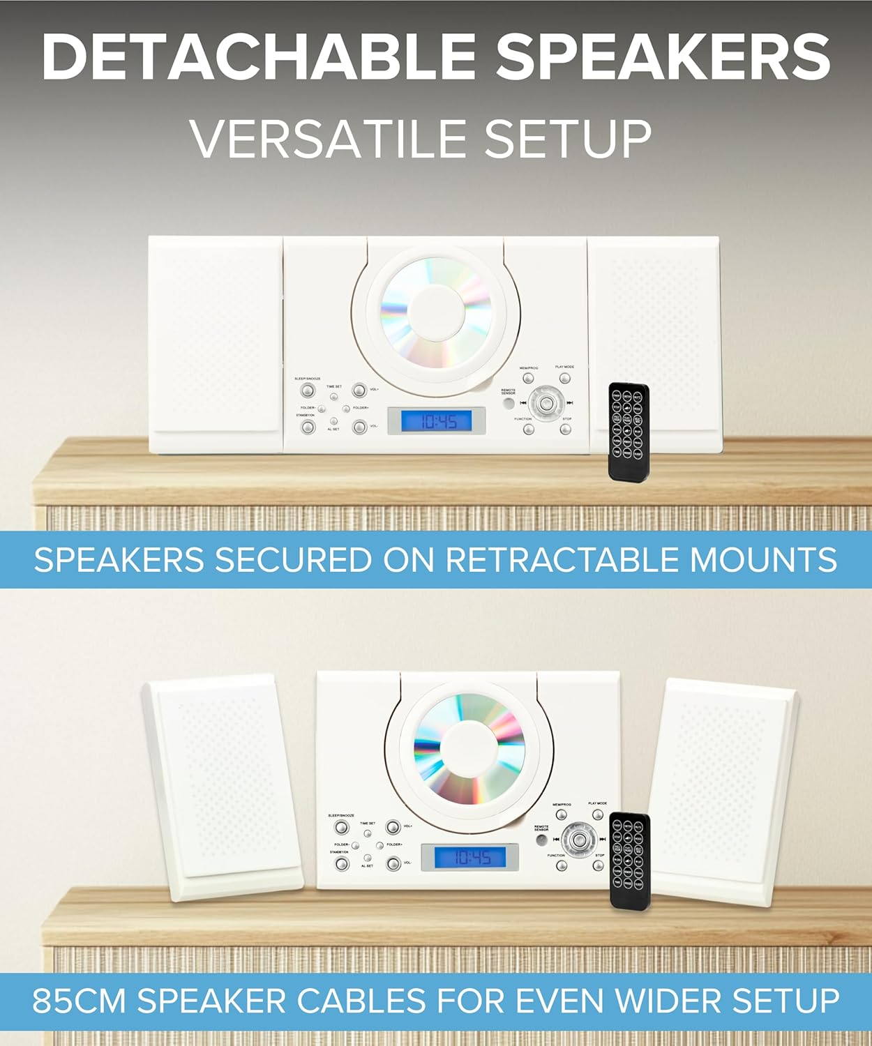 Grouptronics GTMC-101 MK2 CD Player Stereo Micro Compact Hifi with USB & MP3, AUX in for Phone/Tablet, FM Radio, Clock Alarm, Desktop Stand or Wall Mountable Remote Control White image number 3
