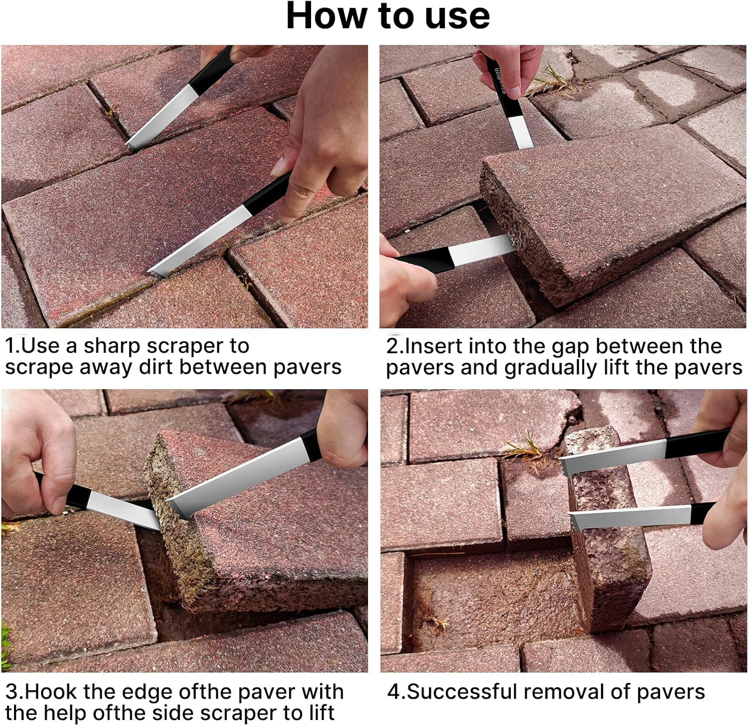 2Pcs Paver Puller, Paver Extractor Tool with Joint Scraper Micro Teeth & Gripper Slots, Paver Removal Tool for Garden Lawn Yard Patio Paver Brick Block Replacement image number 2