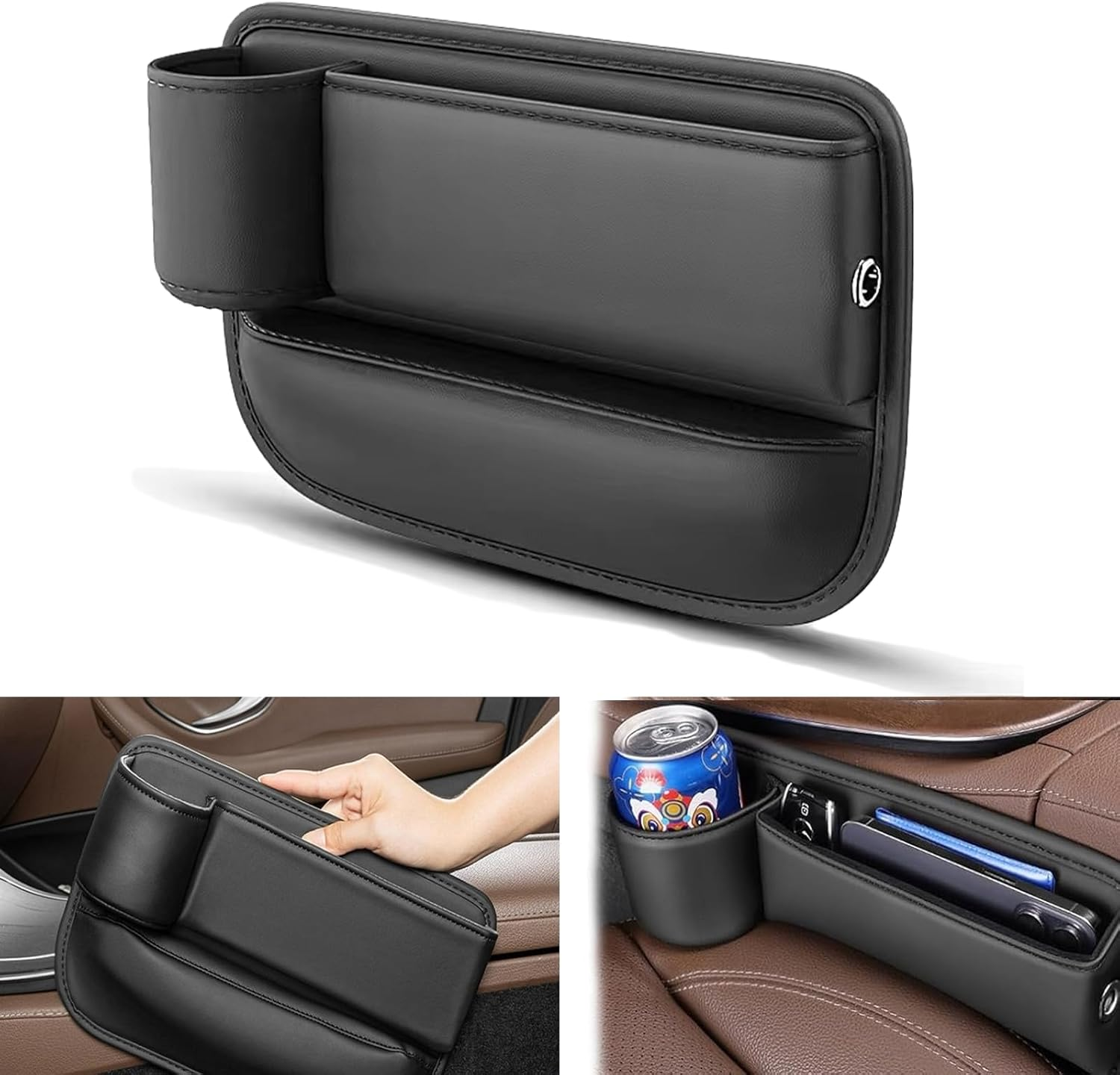 Car Seat Gap Organizer with Cup Holder, Car PU Leather Storage Box, 30X20Cm Universal Fit image number 3
