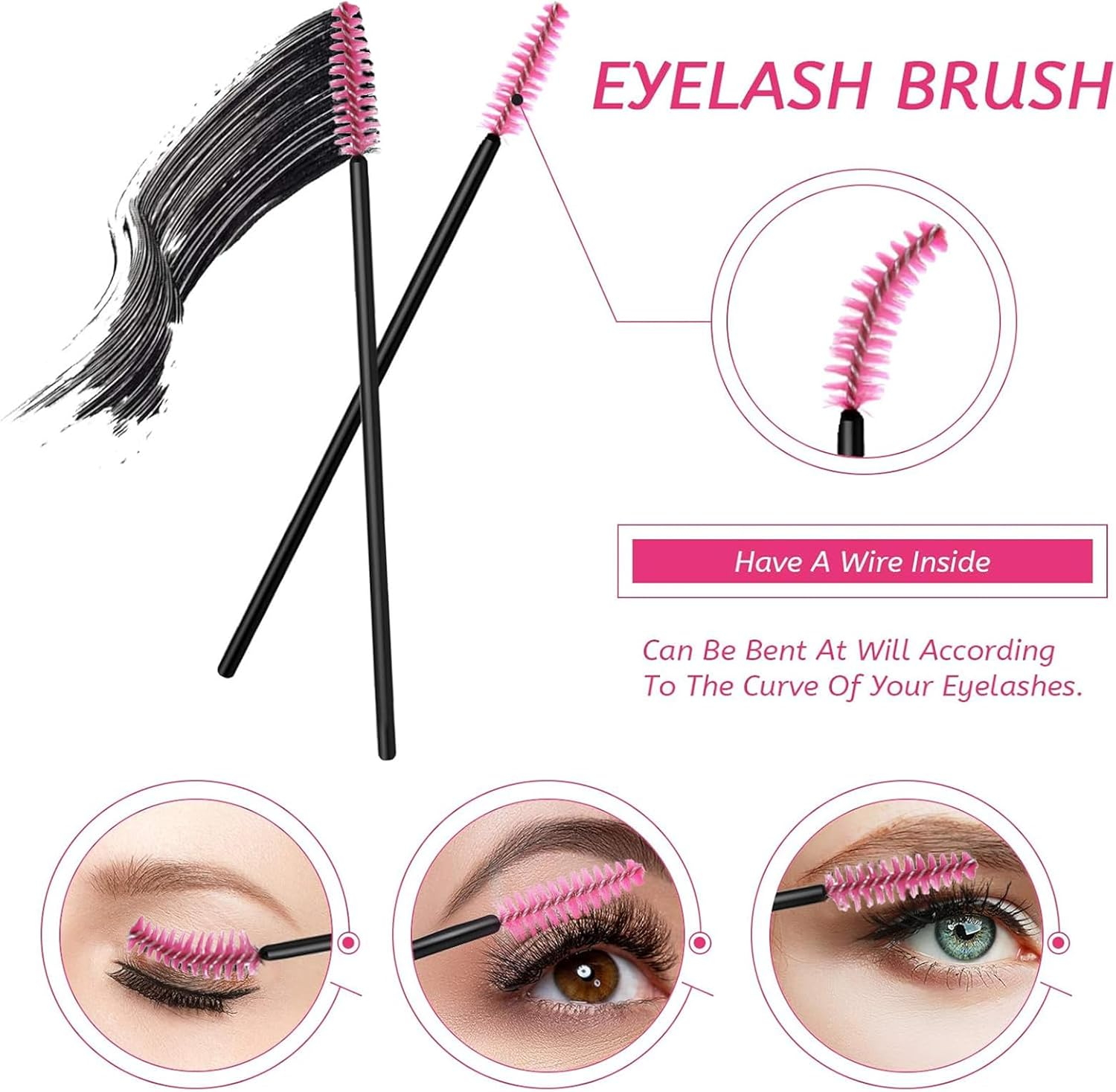 Tavvke 200 Pcs Disposable Makeup Applicators Set, 100 Mascara Brushes and 100 Lip Gloss Applicators for Lipstick and Mascara Testing, Pink image number 6