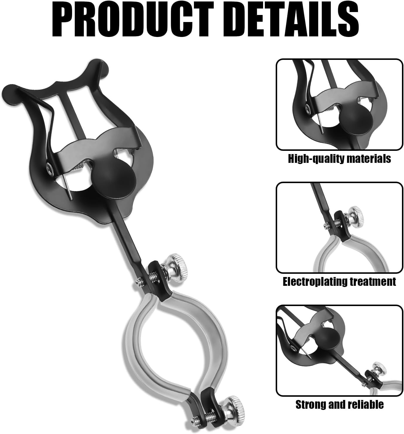 Clarinet Lyre Music Clip, Metal Clarinet Music Clip Holder for Marching Band Clarinet Lyre Clamp for Flute Trumpet Wind Instruments Practicing Beginners (Black) image number 4
