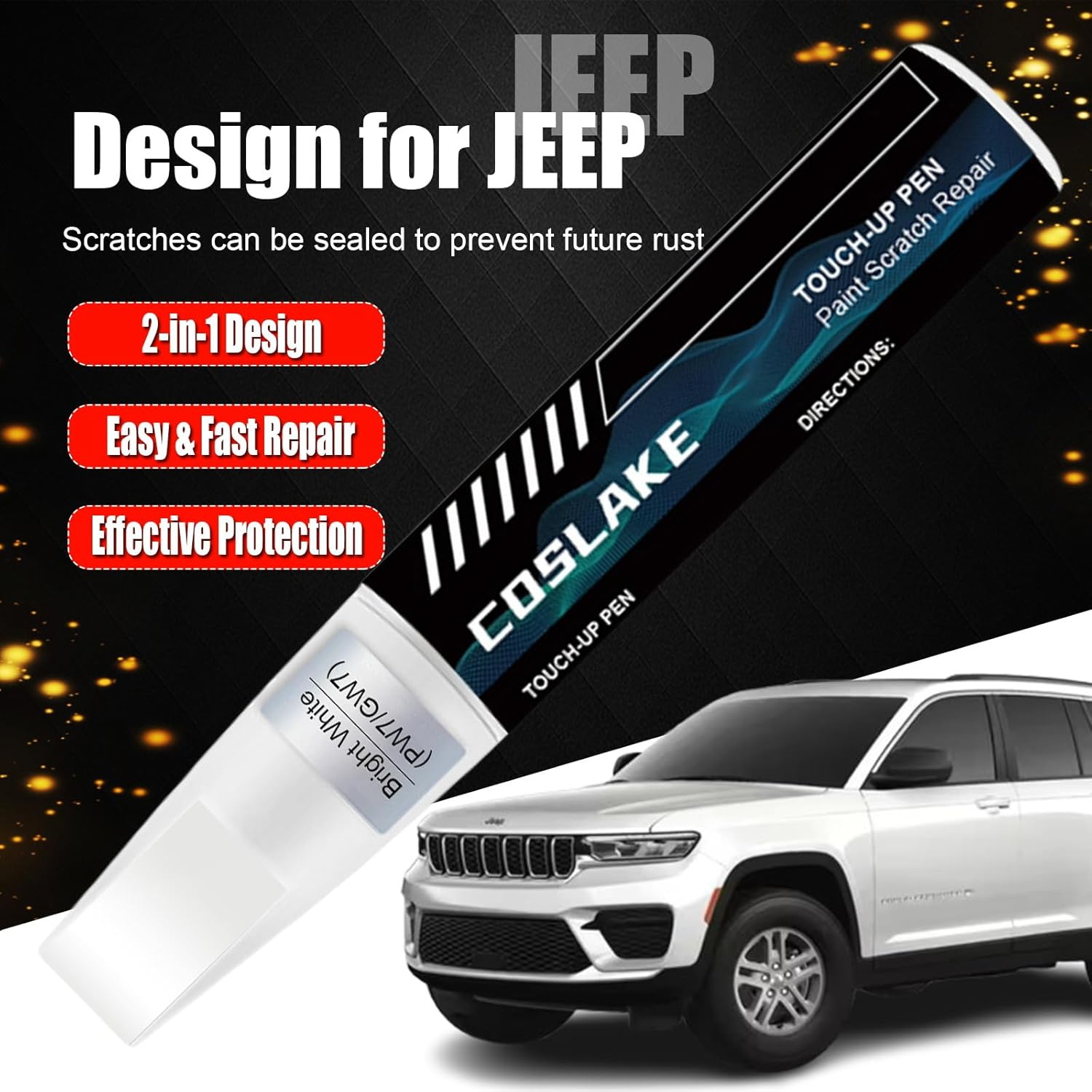 Car Touch up Paint(Bright White(Pw7/Gw7)) for Jeep, Car Paint Scratch Repair Kit, Quick & Easy Solution to Repair, 2 in 1 Scratch Remover Pen with Color-Matched image number 2