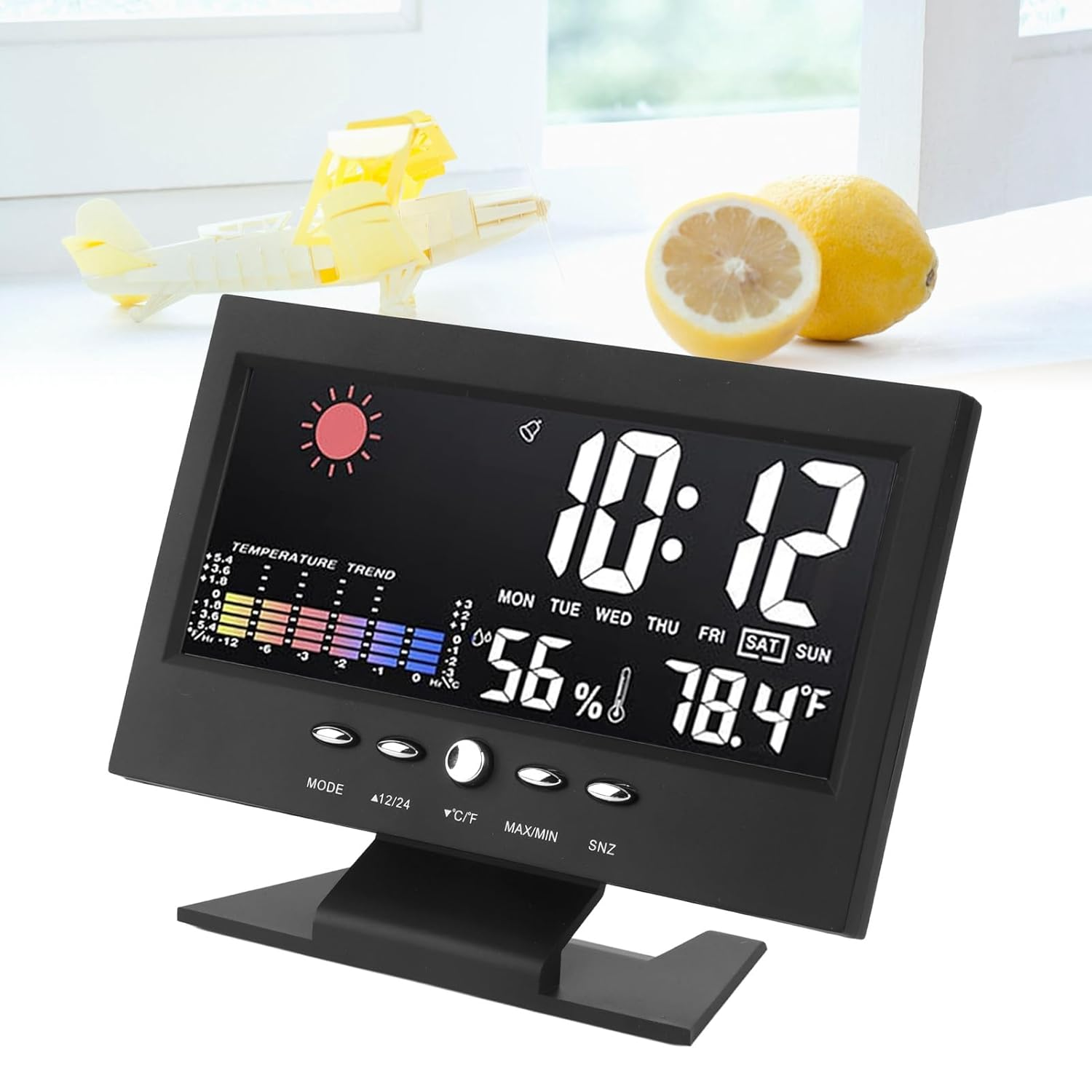 Indoor Outdoor Thermometer, Weather Forecast Clock ABS LED Color Screen Multifunctional Temperature Humidity Alarm Clock image number 5