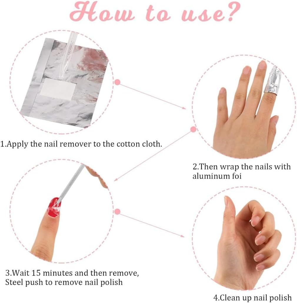 100 Pcs Gel Nail Polish Remover Foil Wraps with Cuticle Scraper, Nail Art Soak off Foils for Acrylic/Uv/Gel image number 2