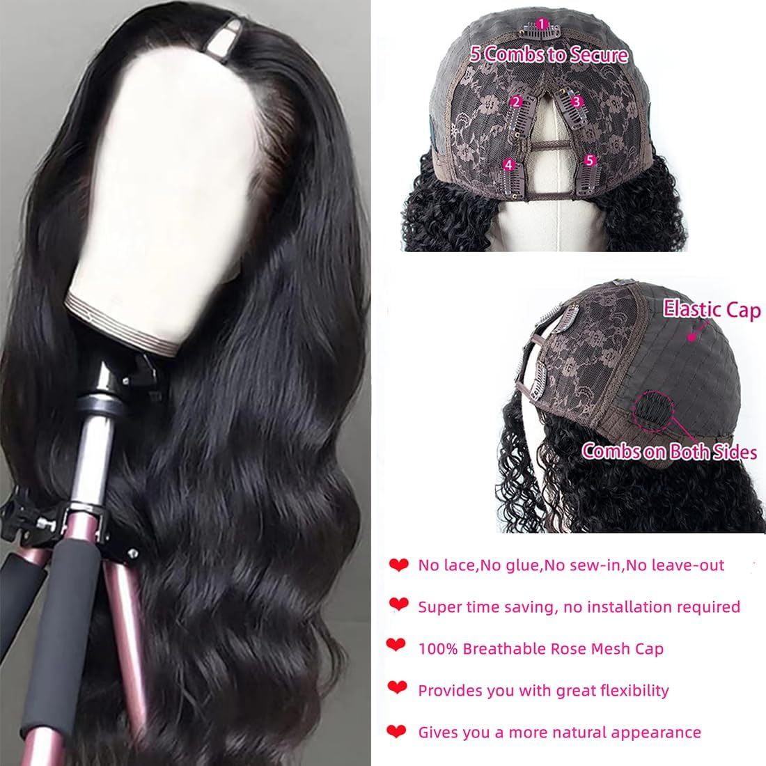 V Part Human Hair Wig Leaving Nothing Out,Upgraded U Part Human Hair Wig,150% Density Body Wave Glueless V Part Wig