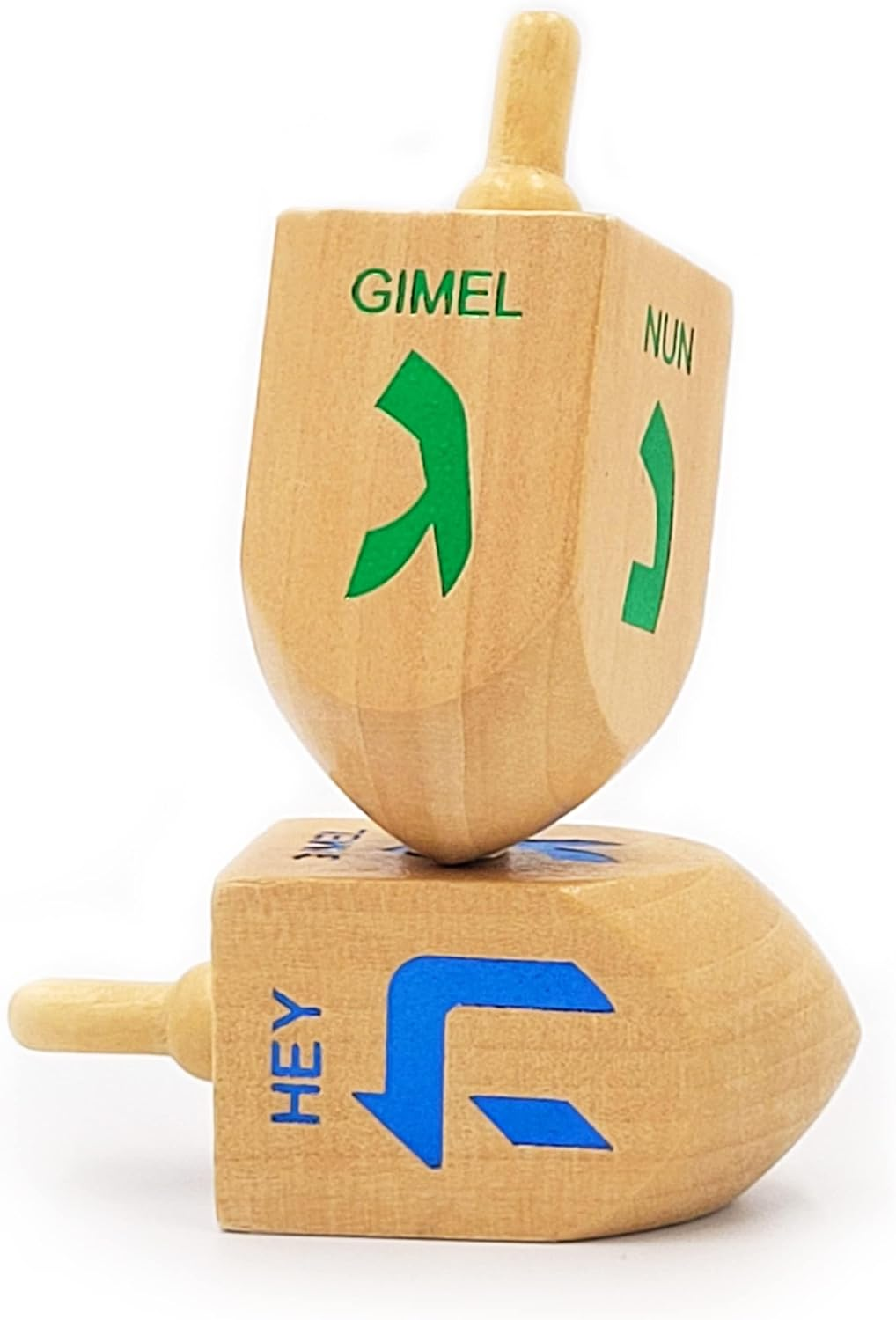 Hanukkah Dreidel Extra Large Wooden Dreidels Hand Painted - Includes Game Instruction Cards! (4-Pack XL Dreidels)