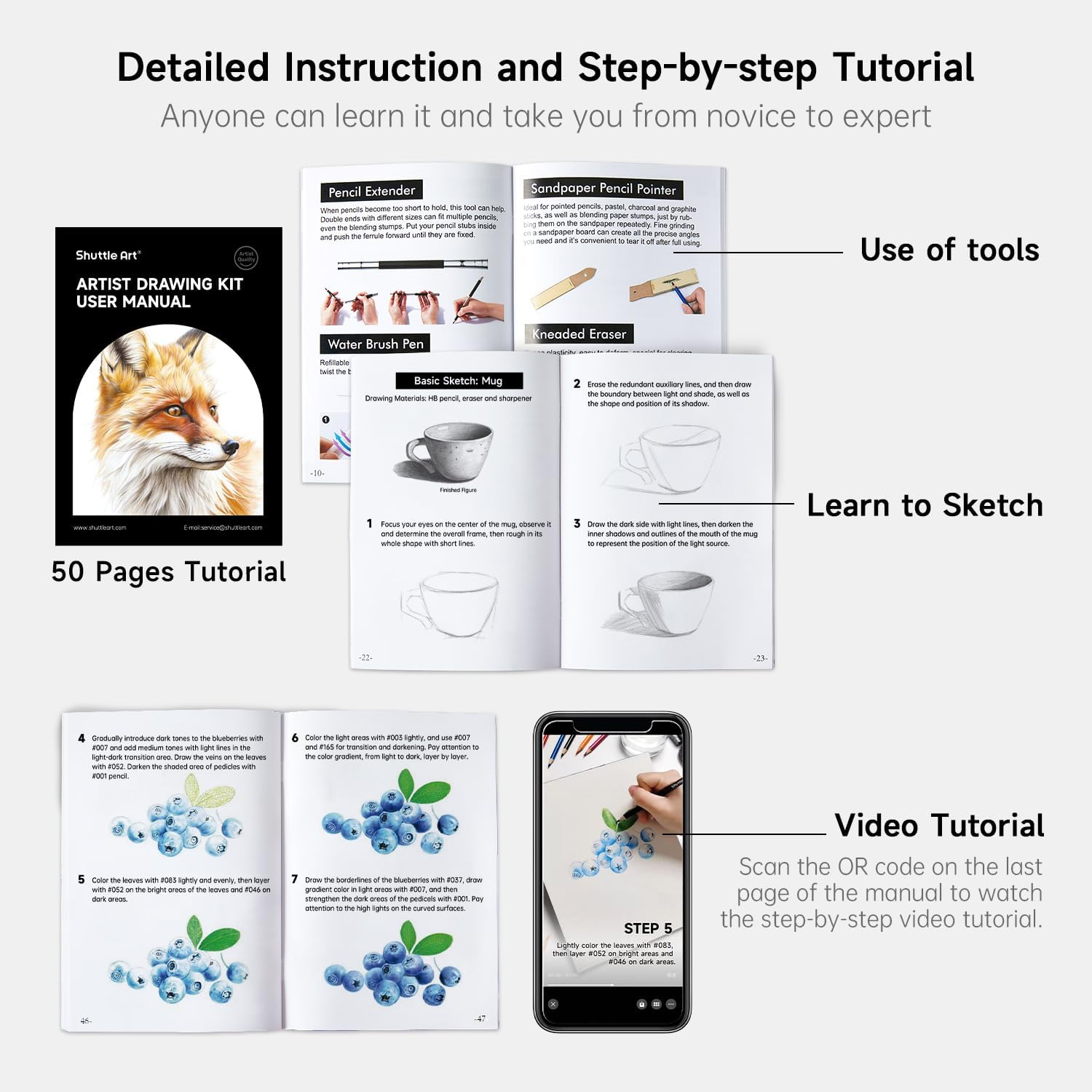 Shuttle Art Sketching and Drawing Pencils Set, 116 Pack Sketch Art Pencil Set with 4 Drawing Pads, Graphite Pencils in Zipper Case, Colouring Pencils for Artist Sketching, Art Set for Adults, Beginner