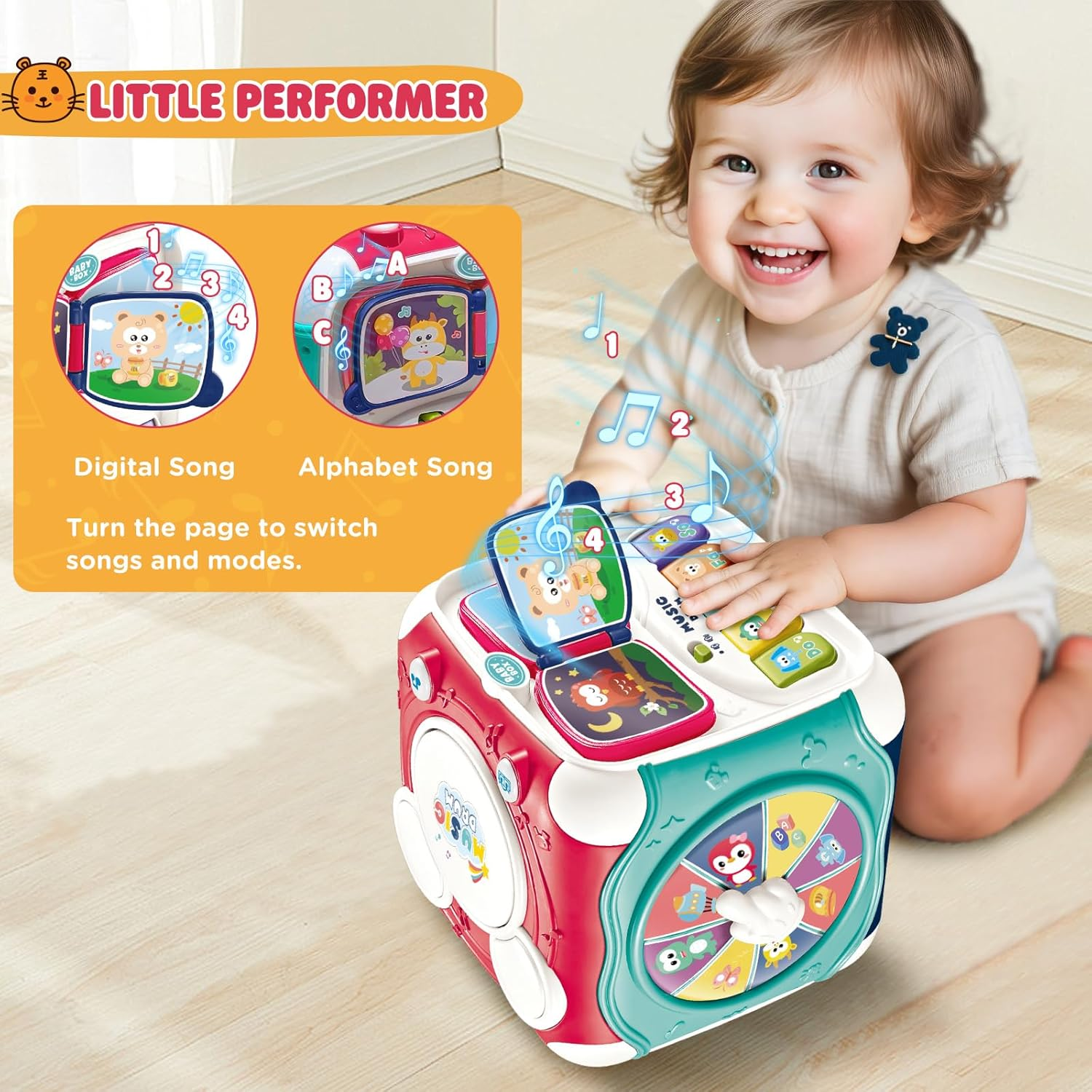 Activity Cube - Musical Toys for Toddlers, [2025 New] 6-In-1 Learning Resources Toys with Shape Sorter/Alphabet/Sounds/Led Lights, Montessori Educational Toys for 18+ Months Boy Girl Gifts