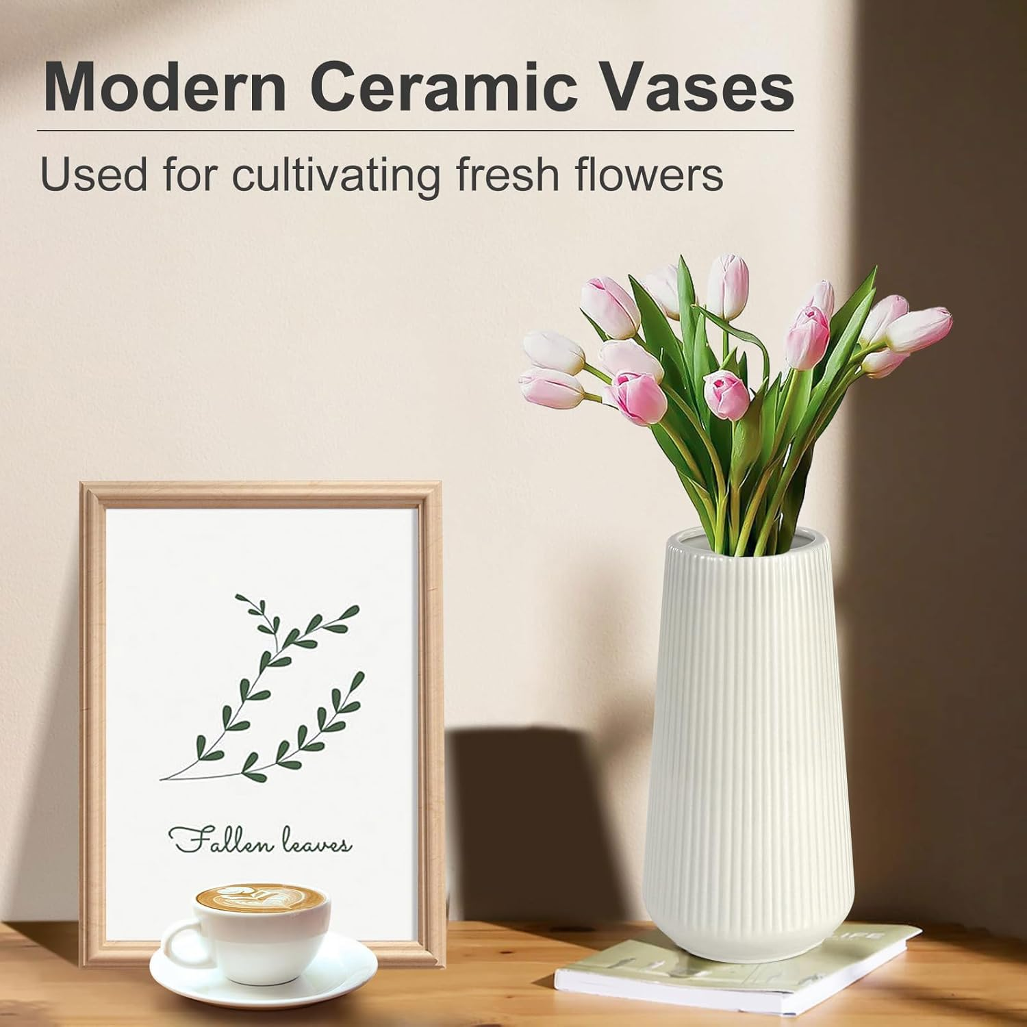 White Ceramic Vase, IGGUCEA Small Cute Flower Vase for Pampas Grass, Home, Living Room, Dining Table, Farmhouse, Office Decor, Bedroom, Table, and Kitchen Shelf - White image number 6