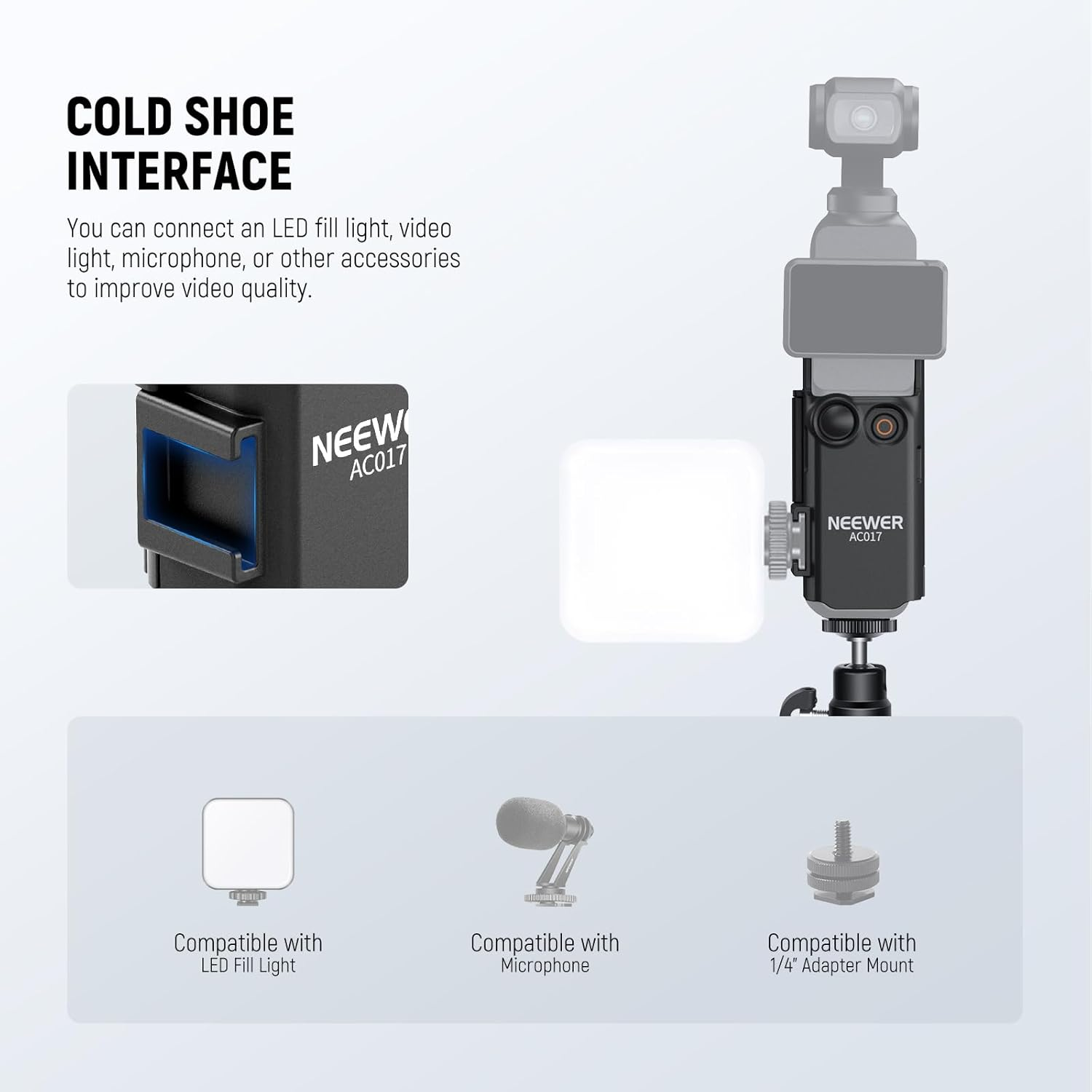 NEEWER Basics Pocket 3 Extension Adapter Mount Kit Compatible with DJI Osmo Pocket 3, Expansion Cage Frame, Dual Cam Setup with Cold Shoe for DSRL Digital Camera Vlogging, GP-68