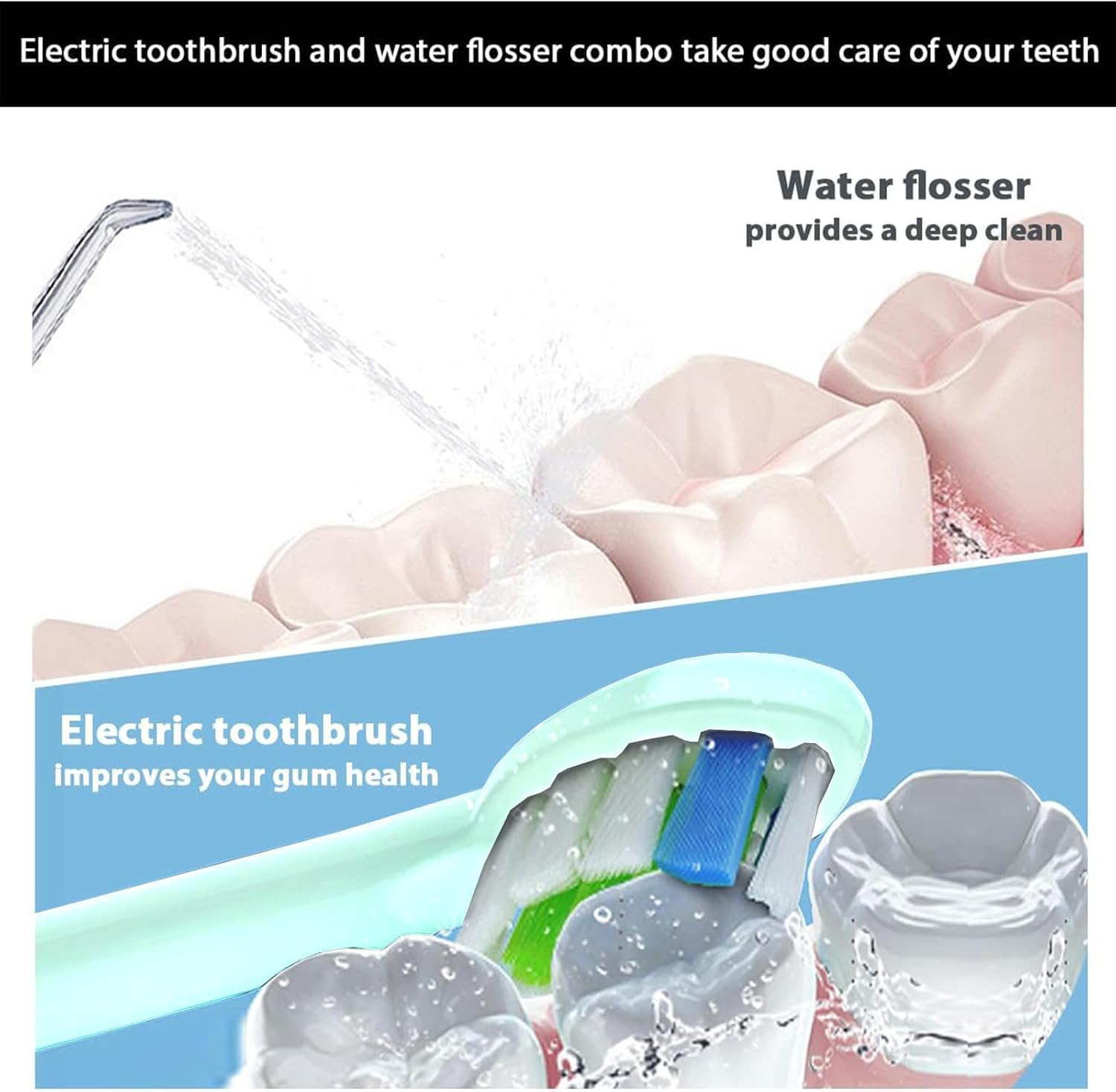 2-1 Oral Clean Kit- Water Dental Flosser & Electric Toothbrush Combo- Brushing & Flossing- for Teeth Cleaning and Gum Health (Light Green) - Pink image number 5