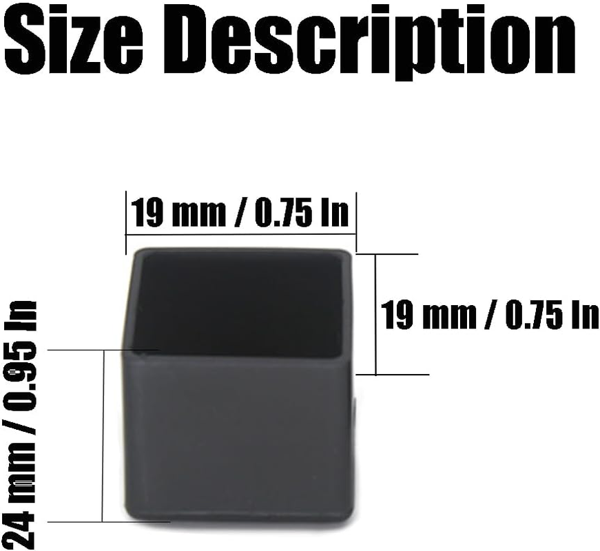 20Pcs 3/4 Inch (19Mm) Square Rubber Chair Leg Tips Caps, Chair Table Leg Covers Floor Protectors, Chair Leg End Caps for Furniture, Chair, Table image number 6
