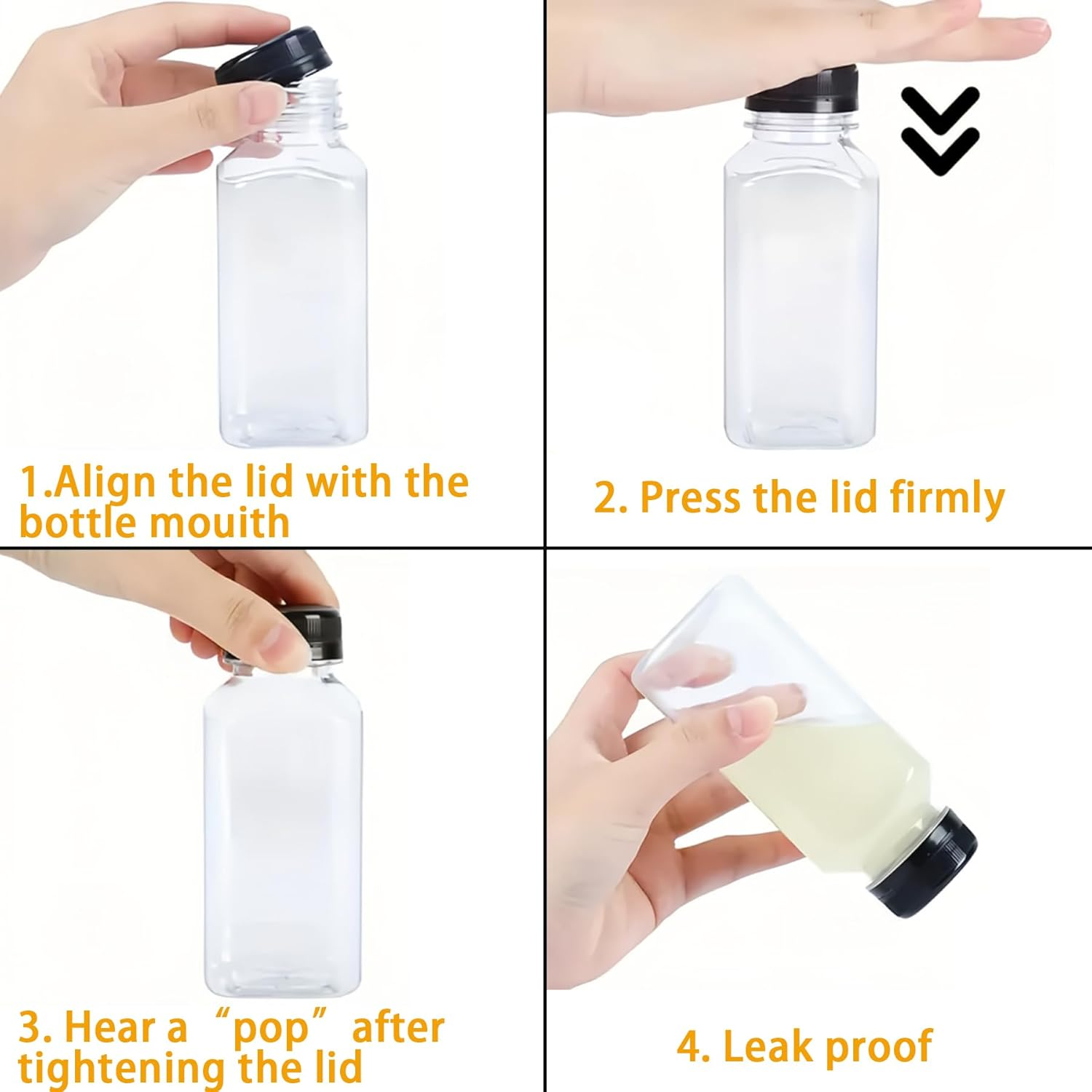 FORYUSE 50Pack 250Ml Plastic Juice Bottles with Caps Clear Reusable PET Containers for Juicing, Milk, Smoothie, Drink with Tamper Proof Lids, Labels, Bottle Brush image number 3