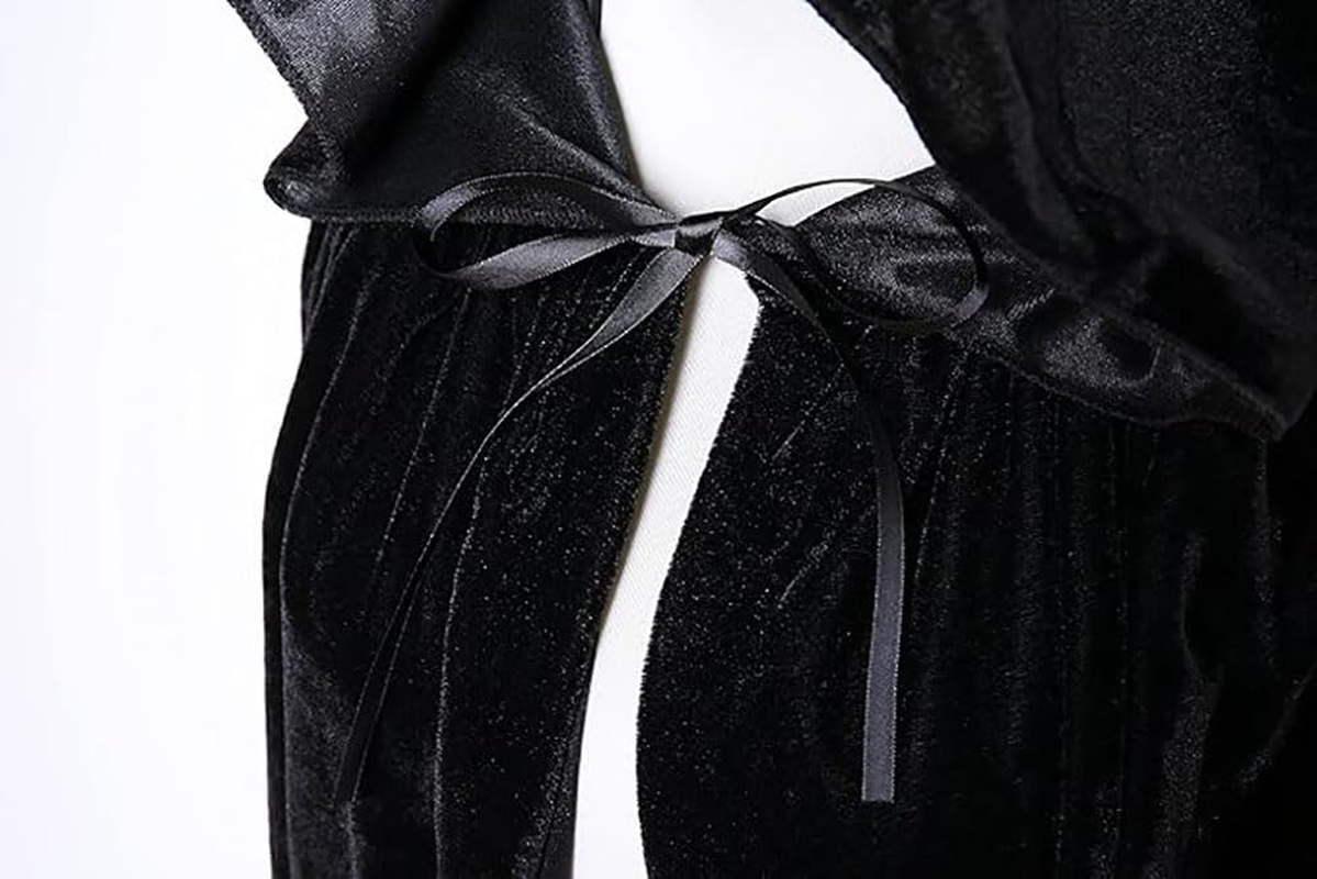 Unisex Hooded Cloak,Velvet Cloak with Hood Cloak Long Velvet Cape for Halloween Christmas Cosplay Costume(Black) image number 6