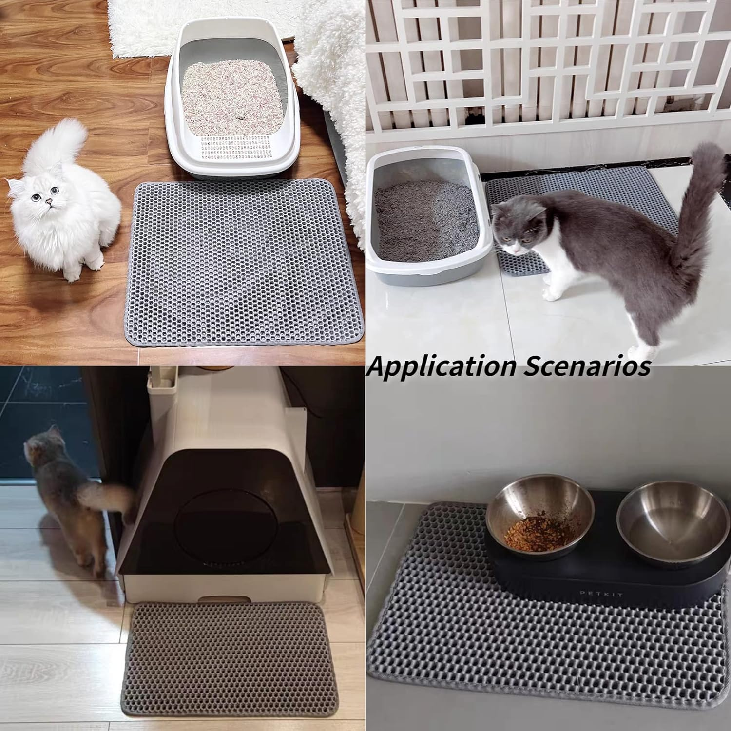 Cuifati Cat Litter Mat, Double Layer Prevent Slip Waterproof EVA Litter Box Mat, Litter Trapping Mat, Easy Clean Litter Scatter Control Urine Proof Mat (Grey) image number 3