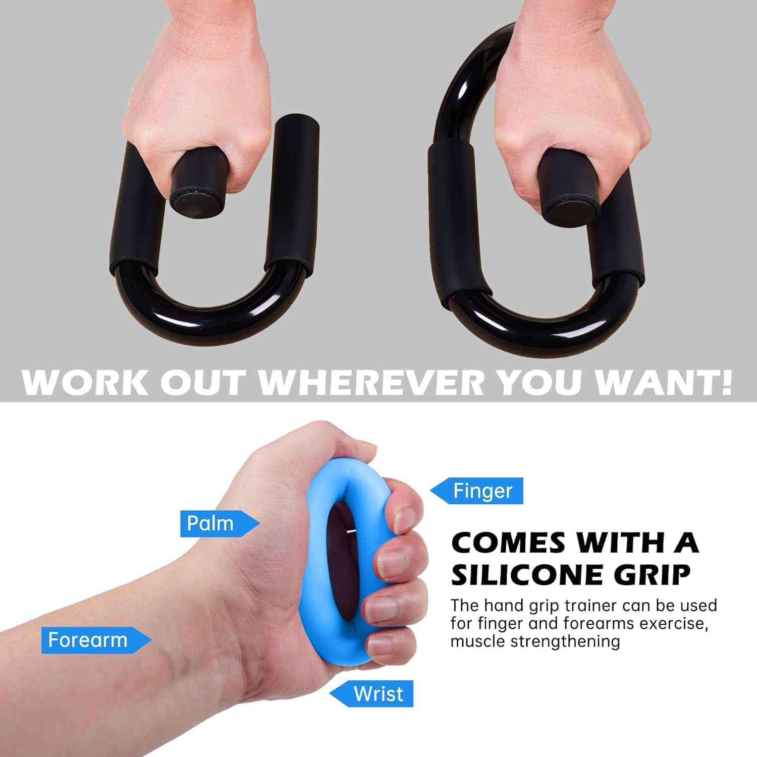 Push up Bars,Hand Grip Ring,Extra Thick Non Slip Foam Grip for Pushups,S-Shaped Push up Bars for Strength Training,Push up Handles for Men & Women,Ideal Pushup Handles for Floor Workout image number 4