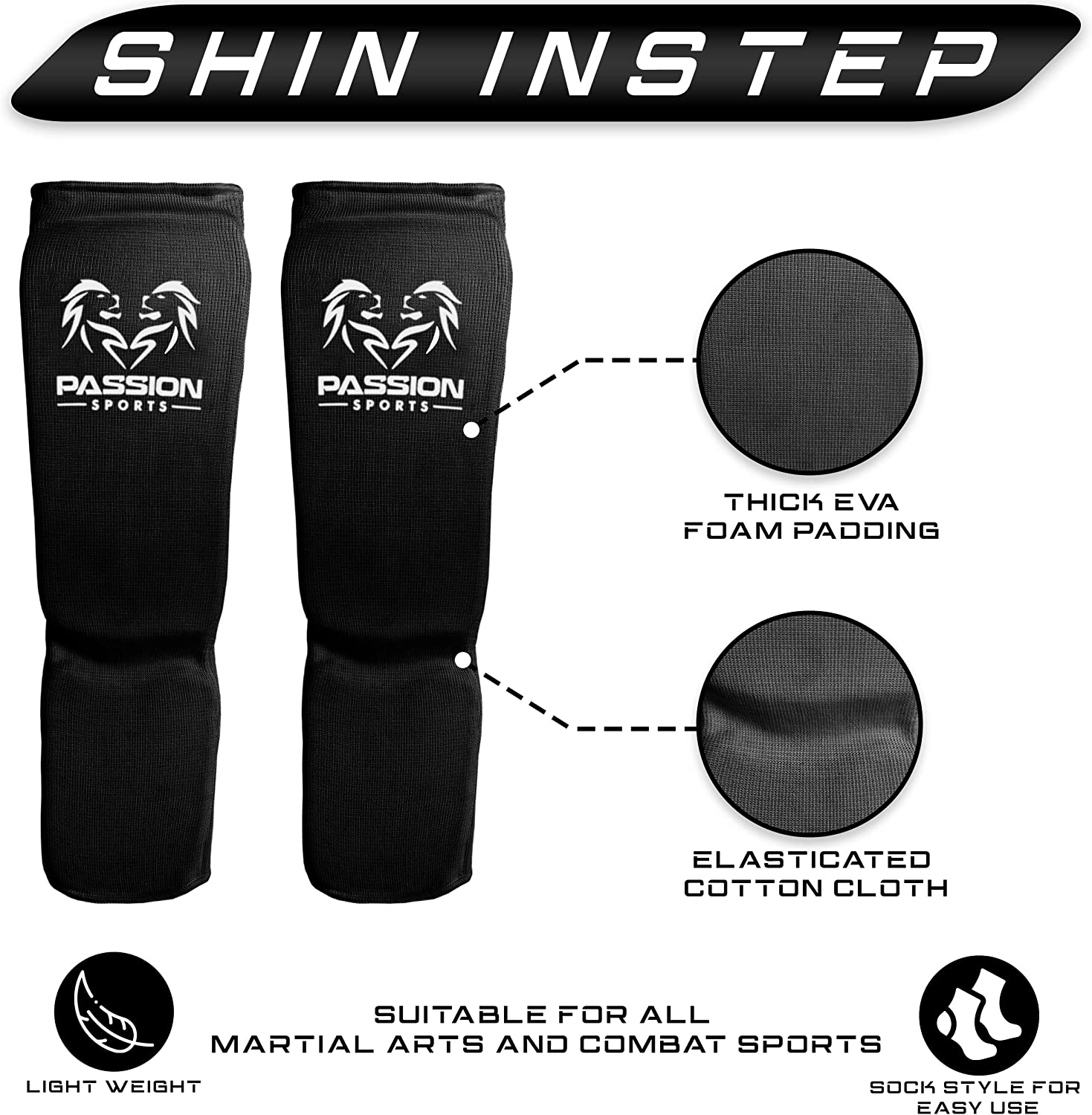 MMA Shin Instep Thick Padded Guard - Shin Instep Guard (Pair) Elasticated-Cotton Ideal for Martial Arts, Boxing, Taekwondo and Karate image number 4