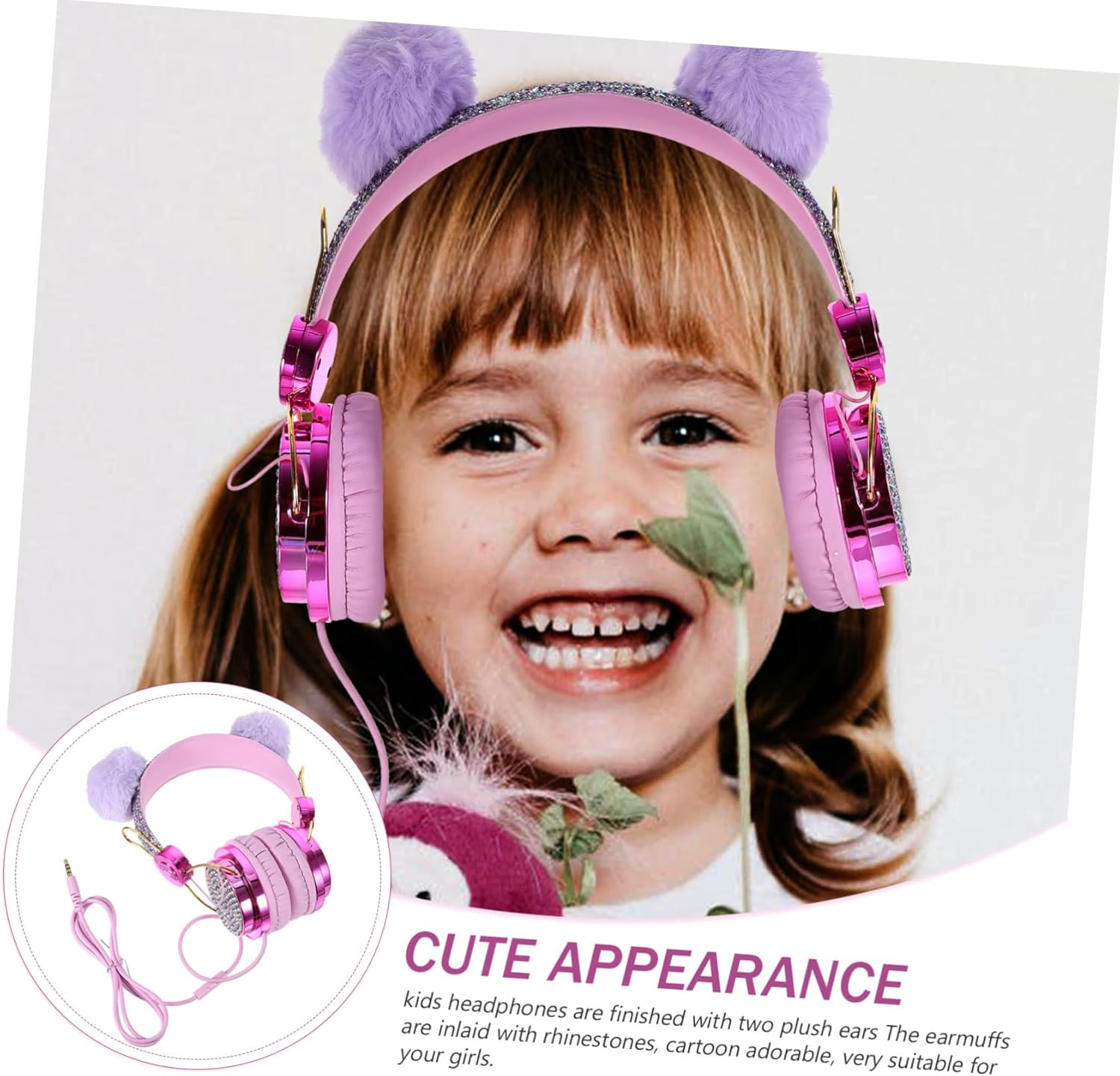 MERRYHAPY Kids Cartoon Plush Ear Headphones for Boys and Girls Adjustable Volume Limiting On-Ear Headset for Travel Random Color Design image number 4