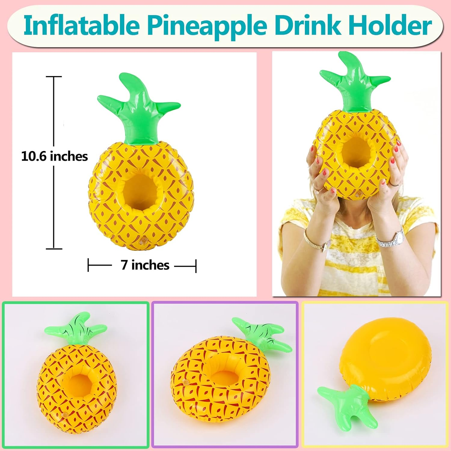Inflatable Drink Holder 20 Pack Inflatable Pineapple Pool Float Drink Holders Pool Accessories for Swimming Pool image number 4
