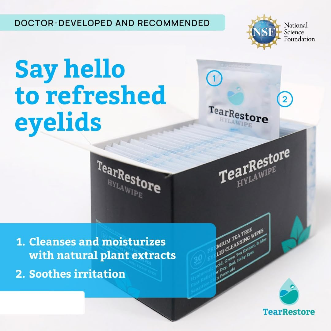 Tearrestore Tea Tree Hylawipe Eyelid Wipes - 30 Count | Hydrating Eye Lid Cleanser | Blepharitis Treatment for Eyelids | Eye Lid Cleansing Wipes | Eyes Wipe for Dry, Red, Itchy, and Irritated Eyes image number 4
