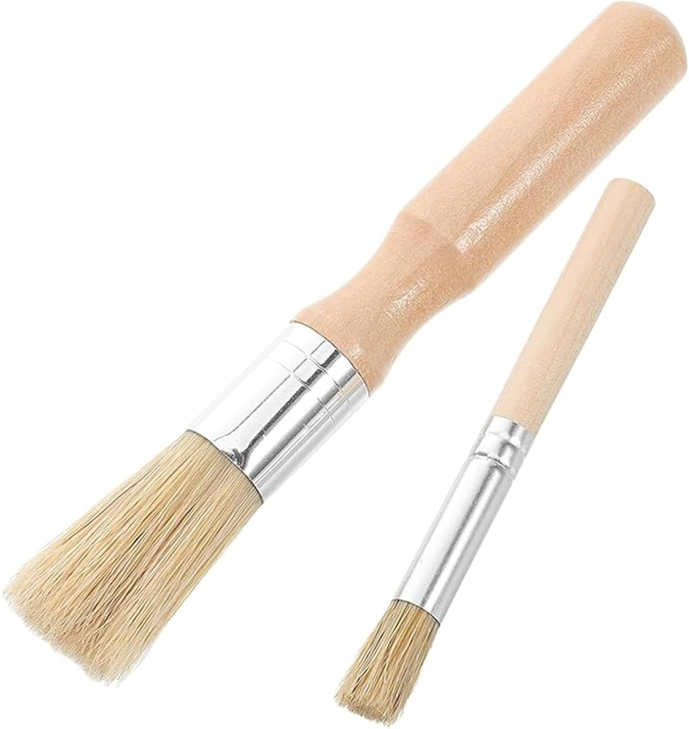 2 Pcs Natural Bristle round Pastry Brush, Wooden Handle BBQ Oil Brush for Cooking, Grilling, Baking, Multifunctional Kitchen Bristle Brush image number 6