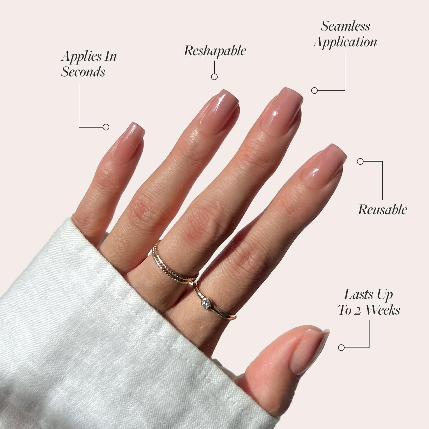 Glamnetic Press on Nails - in the Nude, Medium Square False Nails, Clear Nude, Neutral, Reusable, Kit with 30 Nails, 15 Sizes - Classy French image number 5