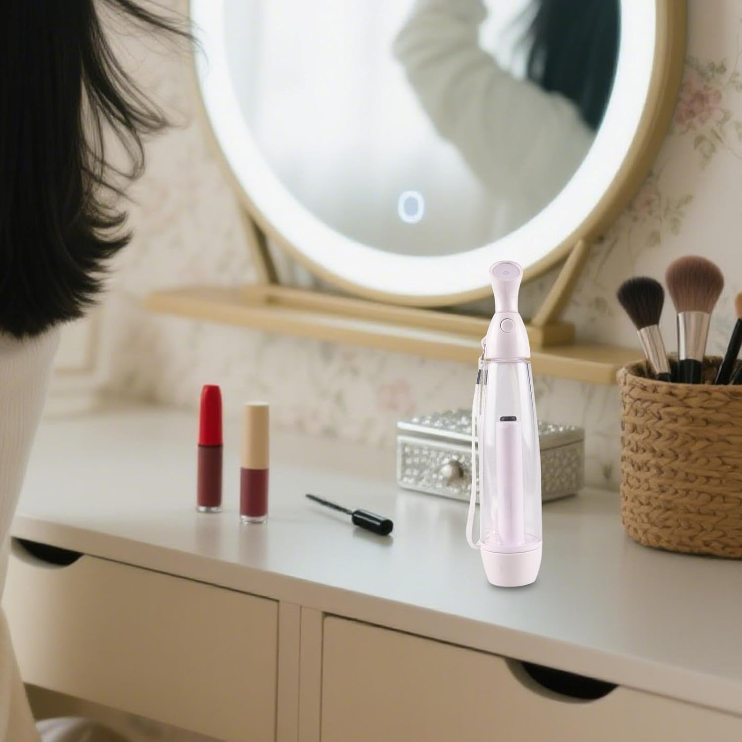 Oshhni Summer Mister Spray Bottle Personal Cooling Device Compact Portable with Carrying Loop Pump Mister Misting Sprayer for Travel, White image number 3