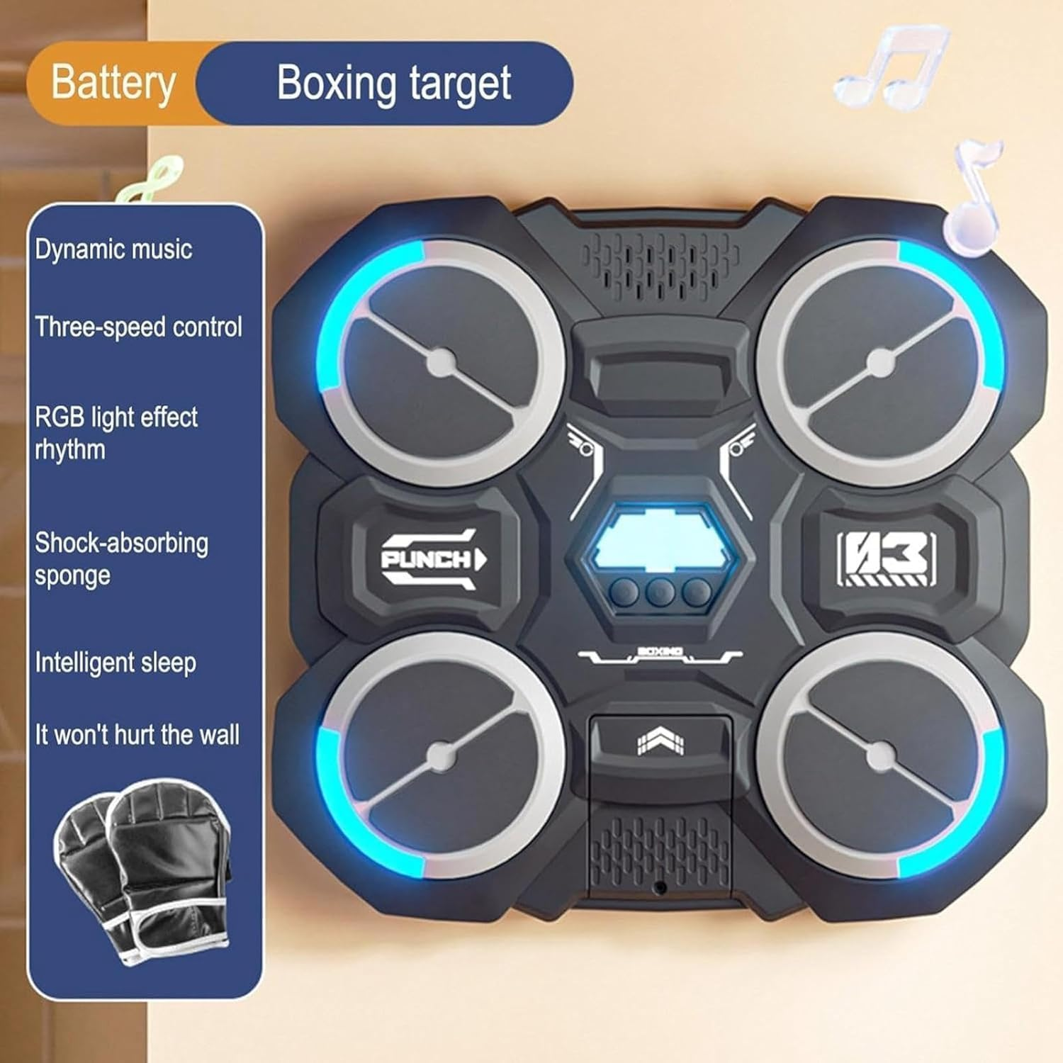 Music Boxing Machine with Boxing Gloves, Smart Music Boxing Machine with Light Adjustable Speed for Kids image number 5