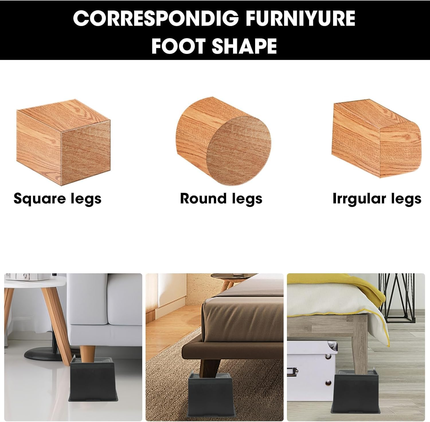 MQFORU Bed Risers 5 Inch Heavy Duty, Oversided Furniture Risers Supports up to 6,000 Lbs, Sofa Risers for Desk, Table, Couch, Black, Pack of 4 image number 2