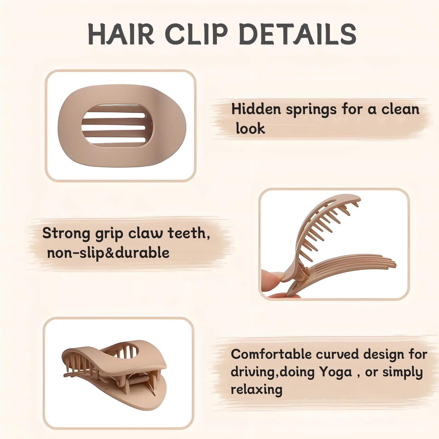 Topbine 4 Pcs Flat Hair Clips for Women,French Design Flat Hair Claws,Fashionable Geometry Hold Lay down Claw Clamps Hair Barrettes Alligator Clip for Thick Thin Hair image number 3