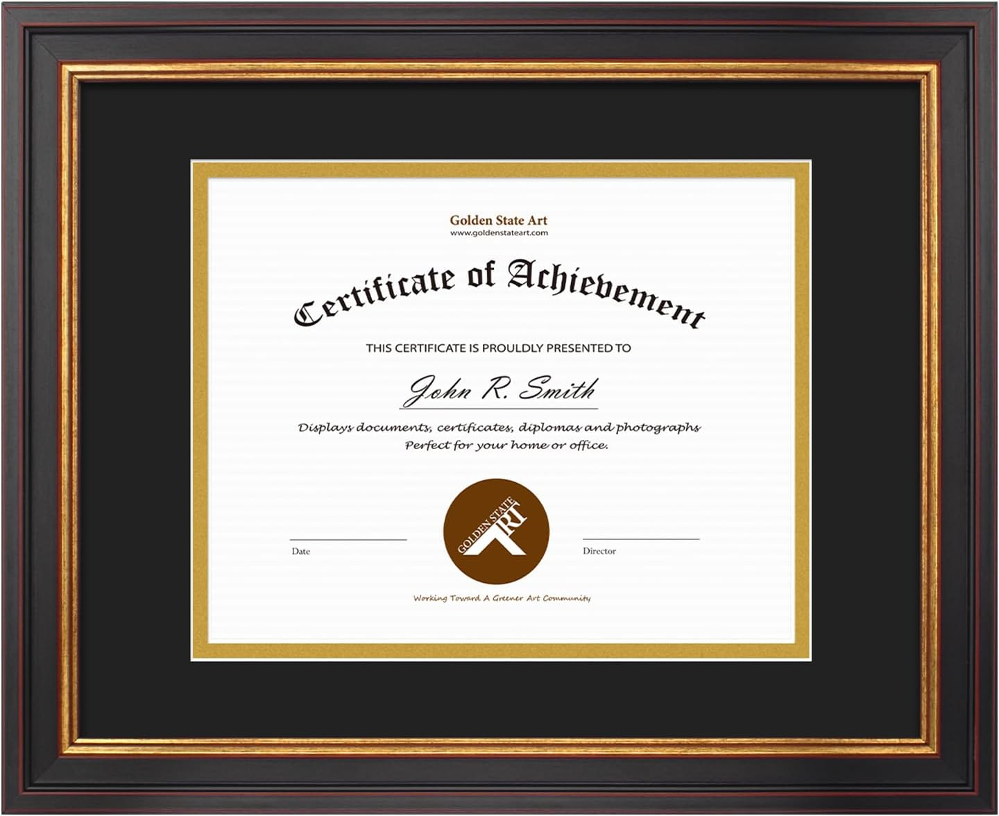 Golden State Art, 11X14 Black Gold & Burgundy Color Document Frame for 8X10 Diploma/Certificate/Picture, Includes Double Mat and Real Glass (Black over Gold Double Mat, 1-Pack) image number 5