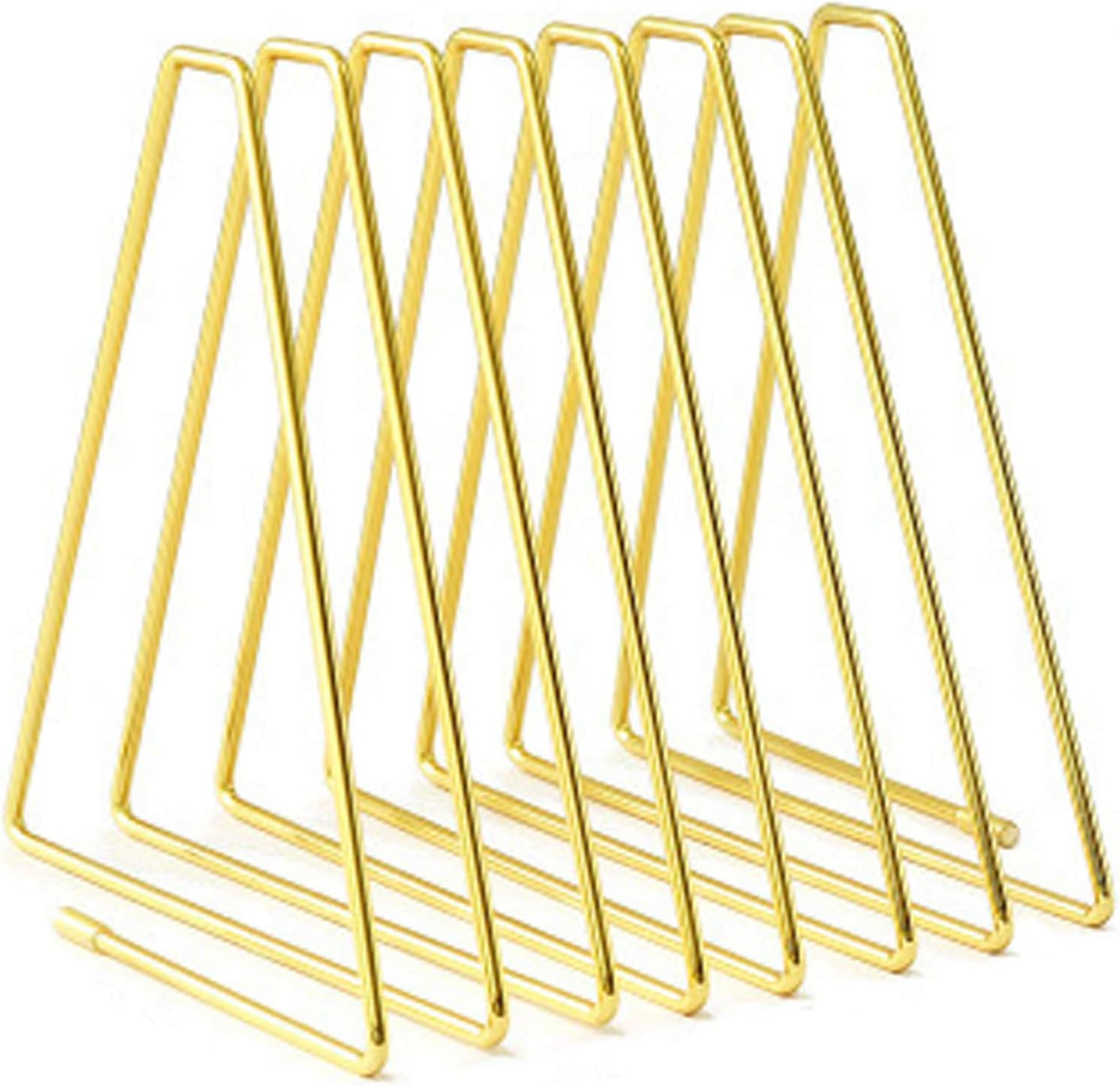 FEIQIAO Adjustable Telescopic Triangle Record Shelf Bookshelf, Wire Folder Organizer Sorter, Decorative Desktop Book Organizer Magazine Rack (Gold, 7 Grid)