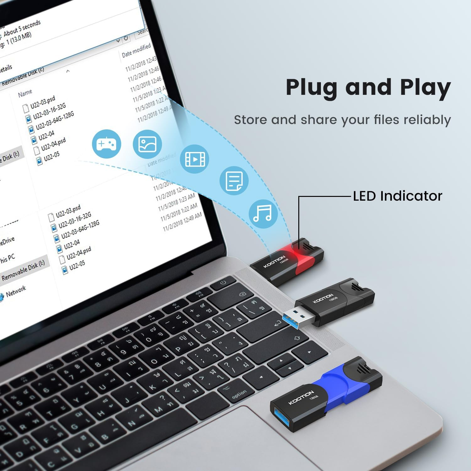 KOOTION 128 GB USB Stick USB 3.0 Flash Drive Thumb Drive Retractable 128G Data Stick USB Flash Drive Ultra High Speed Memory Stick with LED Display for Data Storage Flash Stick image number 4