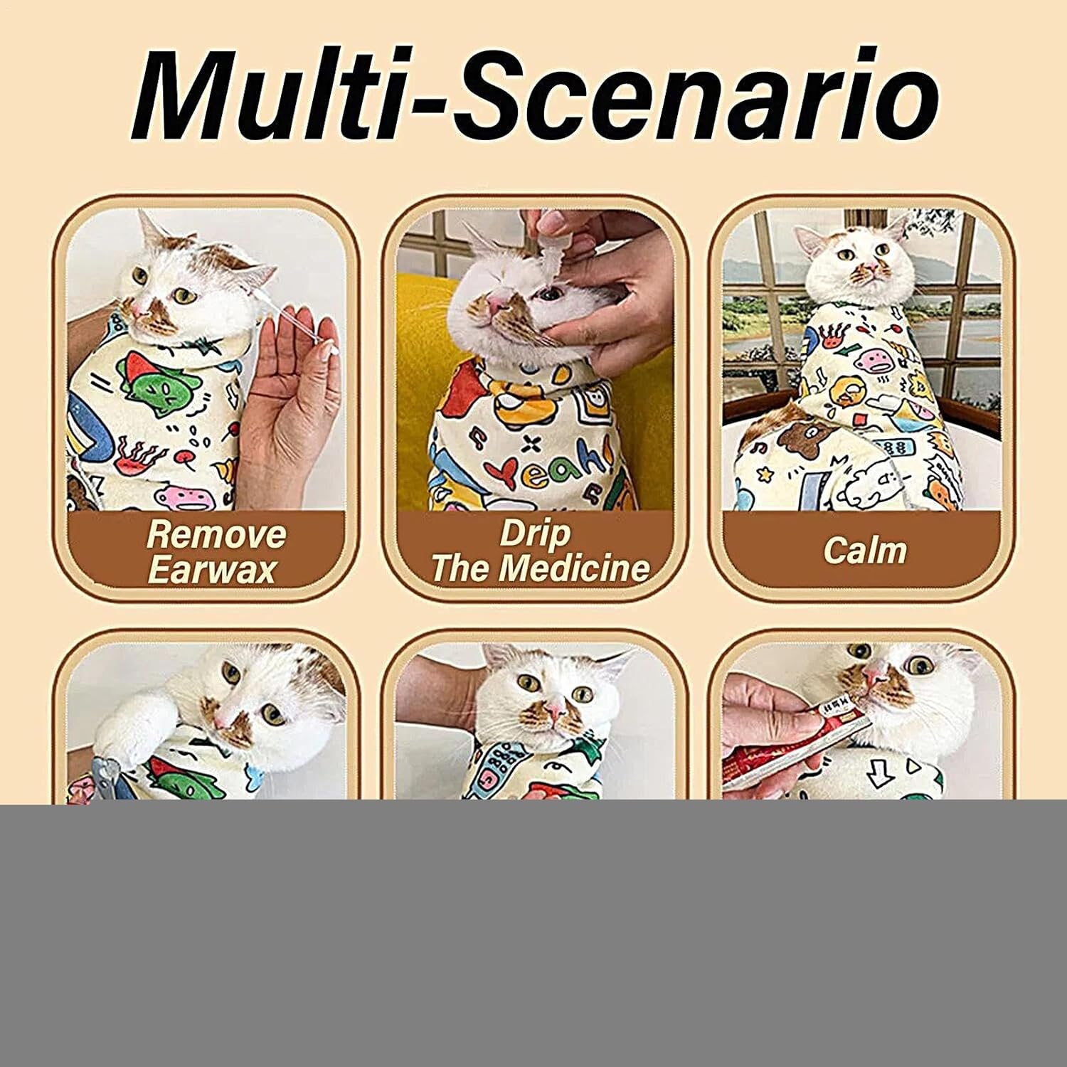 Cat Wrap,Cat Nail Trimming Wrap Adhesive | Small Medium Large Breeds Calming Bag Cute for Ear Cleaning Coat Care Manicure Feeding image number 6