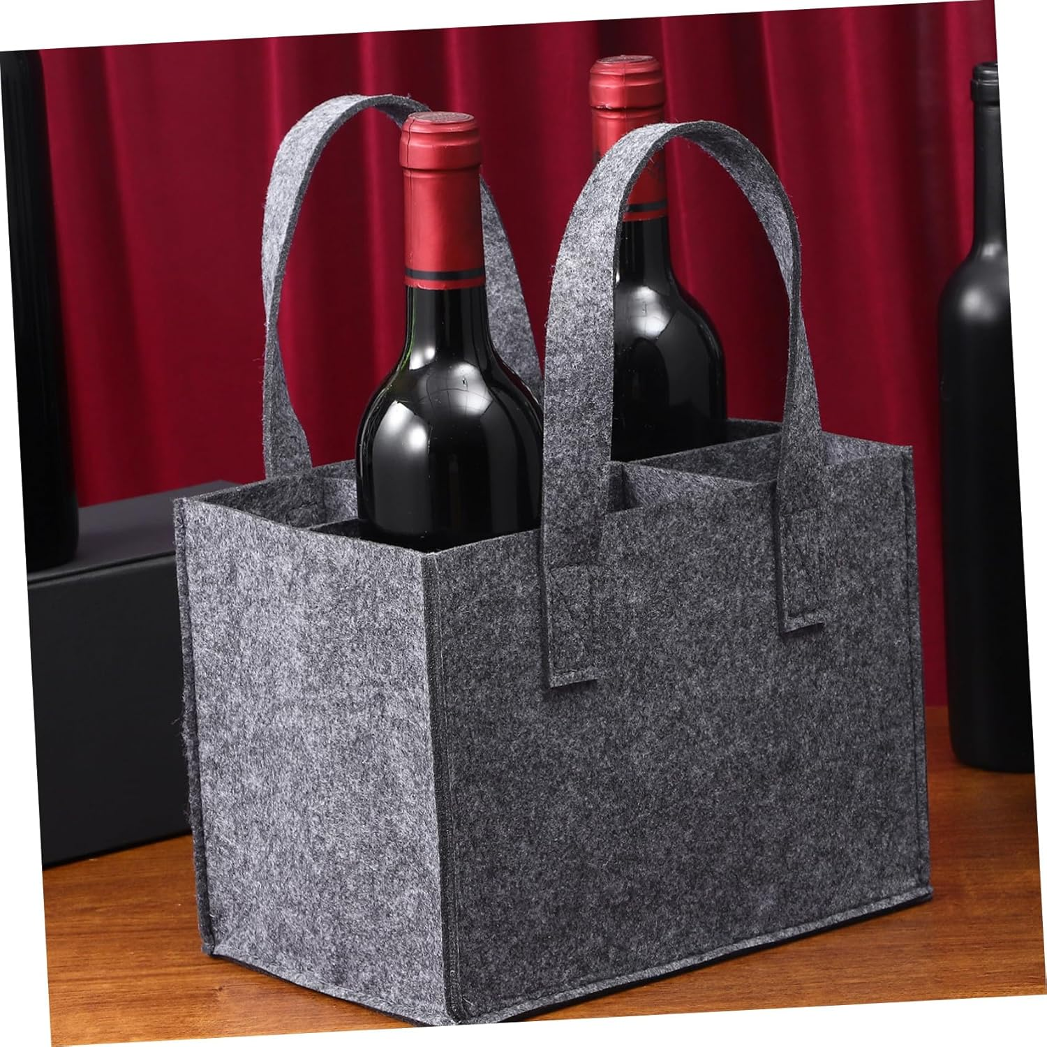VALICLUD Reusable Felt Wine Bag Tote for 6 Bottles with Divider Medium Gray Felt Bottle Handbag Wine Carrier Tote Bag Set of 4 for Travel image number 6