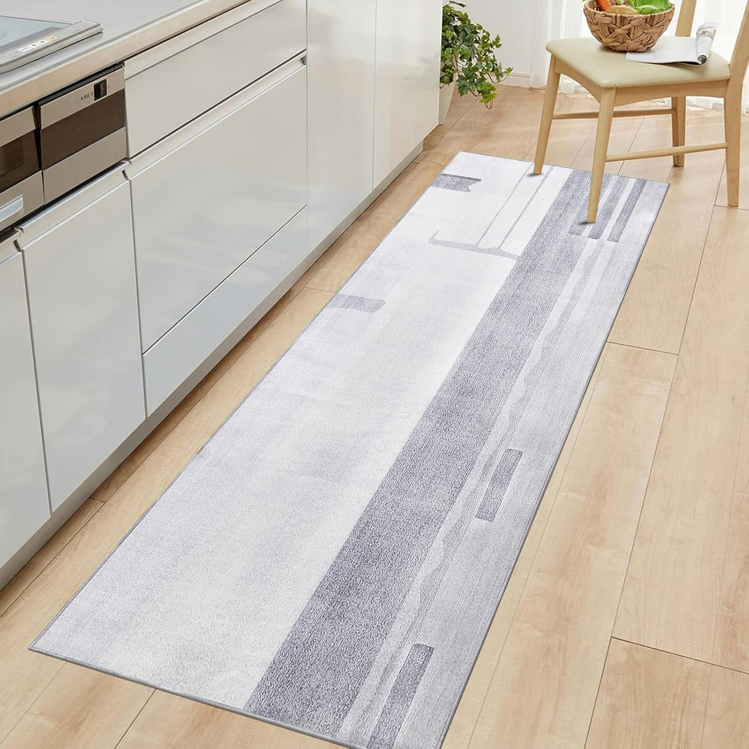 Calore Carpet Runners for Hallways Non Slip Washable Runner Rugs Long Soft Kitchen Runner Grey Hallway Hall Runners for Bedroom Hallways Living Room Kitchen (Grey/Light Blue, 60X120Cm)