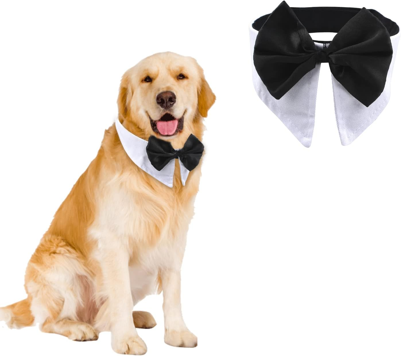 HACRAHO Formal Dog Bowtie Collar, White, X-Large, Cotton, Adjustable, 29-31 Inches, Wedding, Party, Accessory image number 2