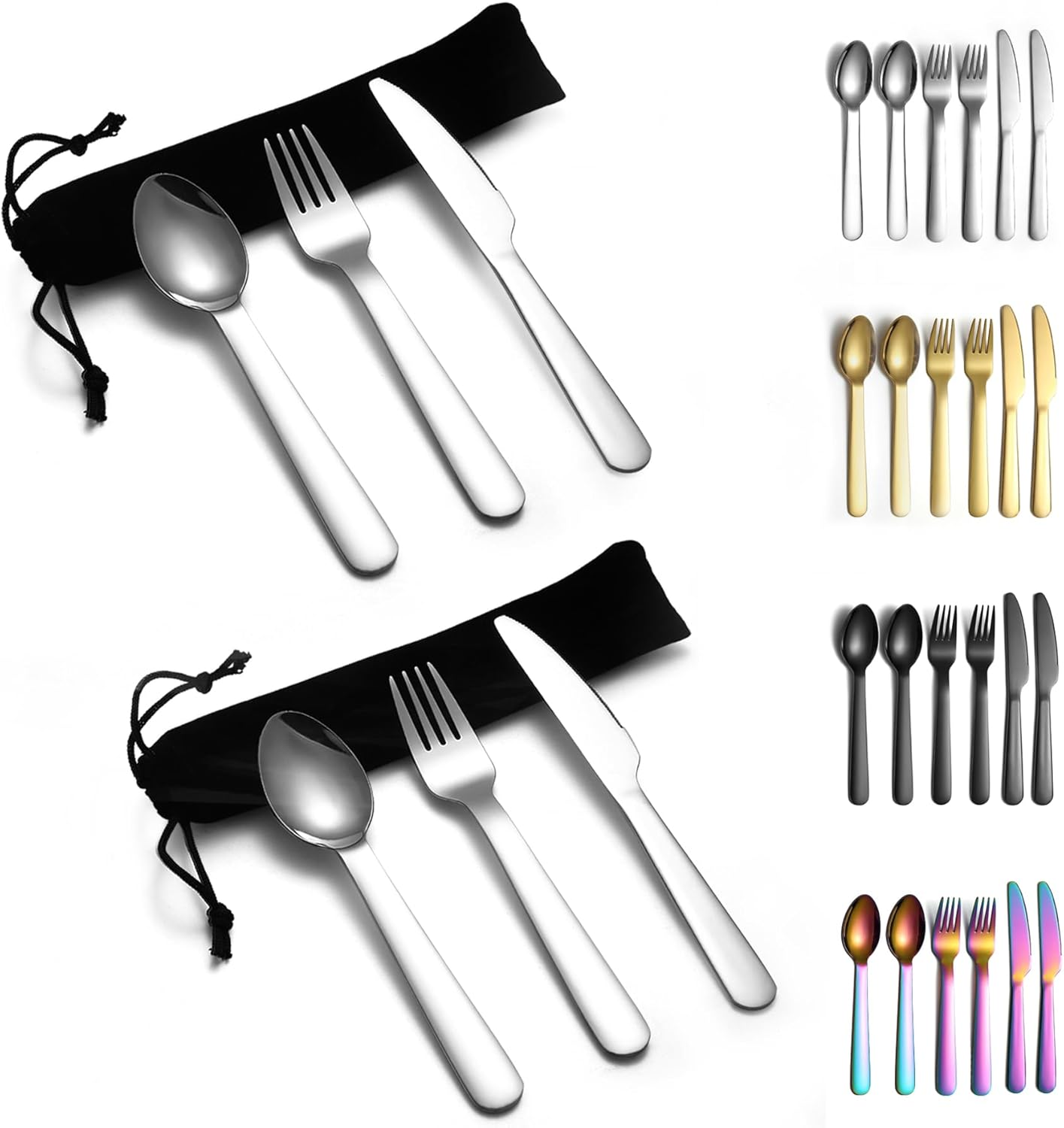 Evanda Camping Cutlery 2 Pack, Includes Knife Fork Spoon, Stainless Steel Travel Cutlery with Black Bag, for Outdoor, Picnic, Camping, Travel, Dishwasher Safe image number 2