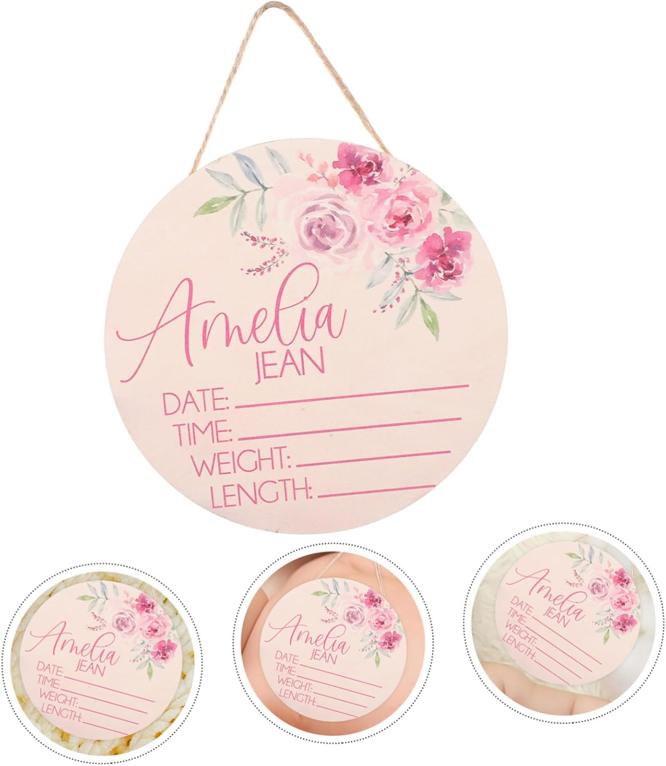 Yardwe 2Pcs Wooden Newborn Name Sign for Hospital Birth Announcement Plaque Nursery Decor Special Keepsake for Parents image number 3