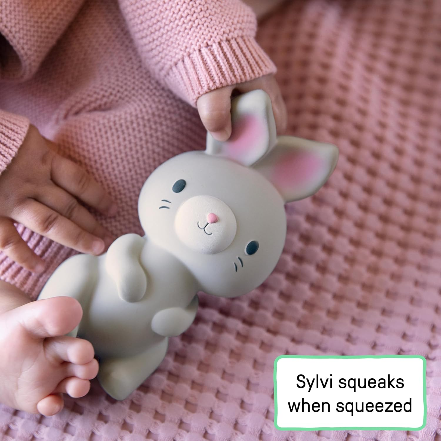 Ingenuity Sylvi Natural Rubber Teether 5.75" Toy, BPA Free, for Babies Ages 3+ Months, Multisensory image number 2