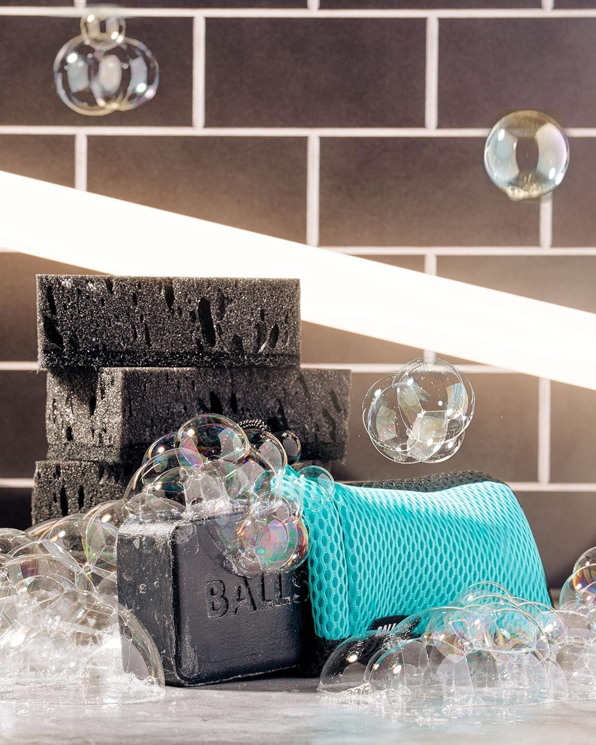 Ballsy Handy Shower Tool - Sud Sack Soap Pouch, Exfoliating Sponge for Baths and Showers - Compatible with Related Bars, Blue image number 2