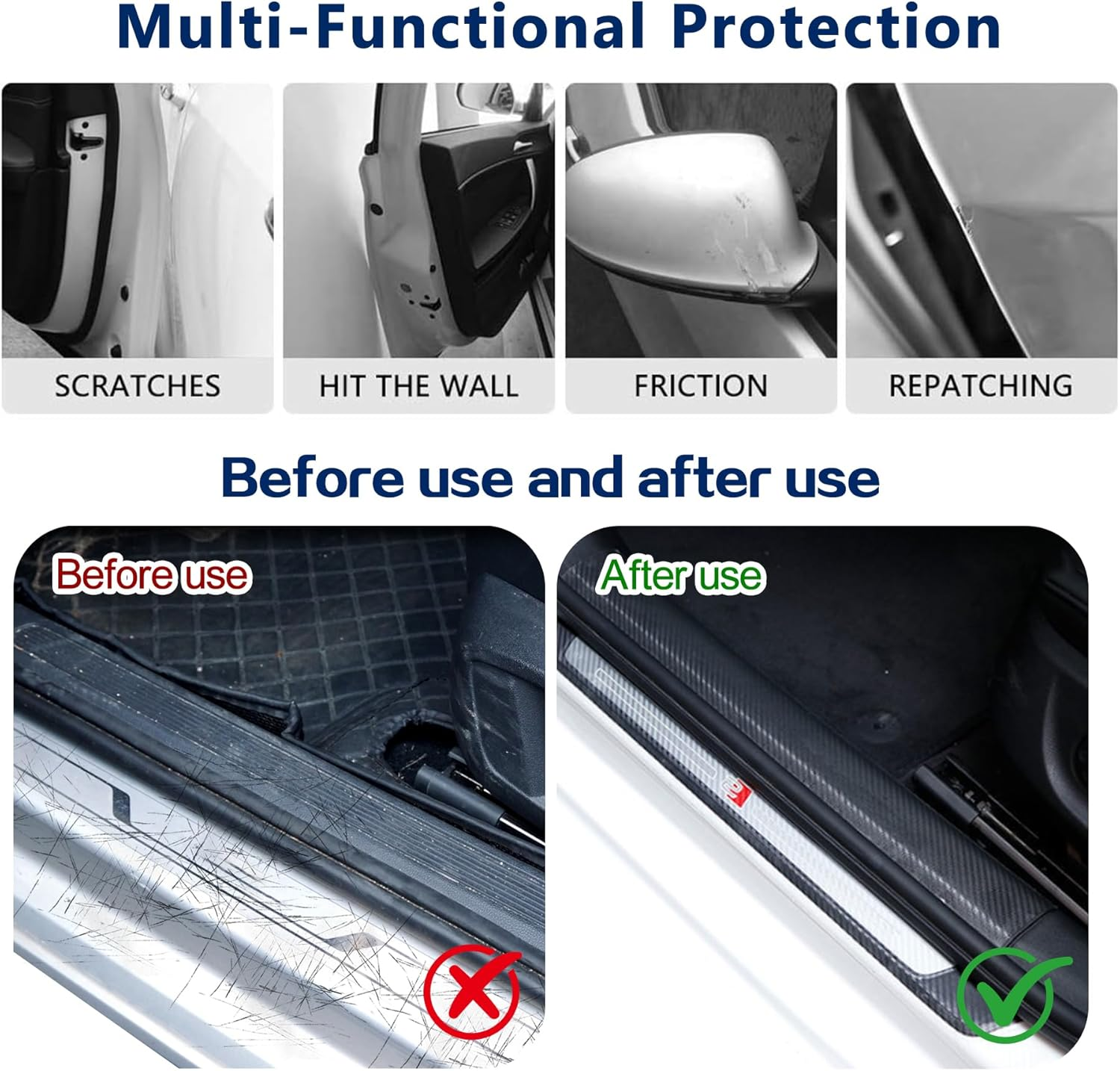 Universal Car Door Edge Protector, Door Sill Protector Bumper, Carbon Fiber Car Wrap Film, Vinyl Automotive Wrap Film Anti-Collision Anti-Scratch Cover for Most Vehicles (Black, 2.8In*16.4) image number 5