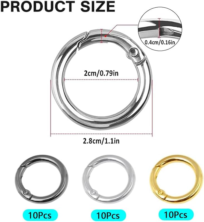 30Pcs Metal Spring O Rings round Carabiner Keyring, Betterjonny 28Mm Spring Keyrings Buckle Snap Clip Trigger for Keychain Bags Purse Craft DIY Accessories(3 Colors) image number 2
