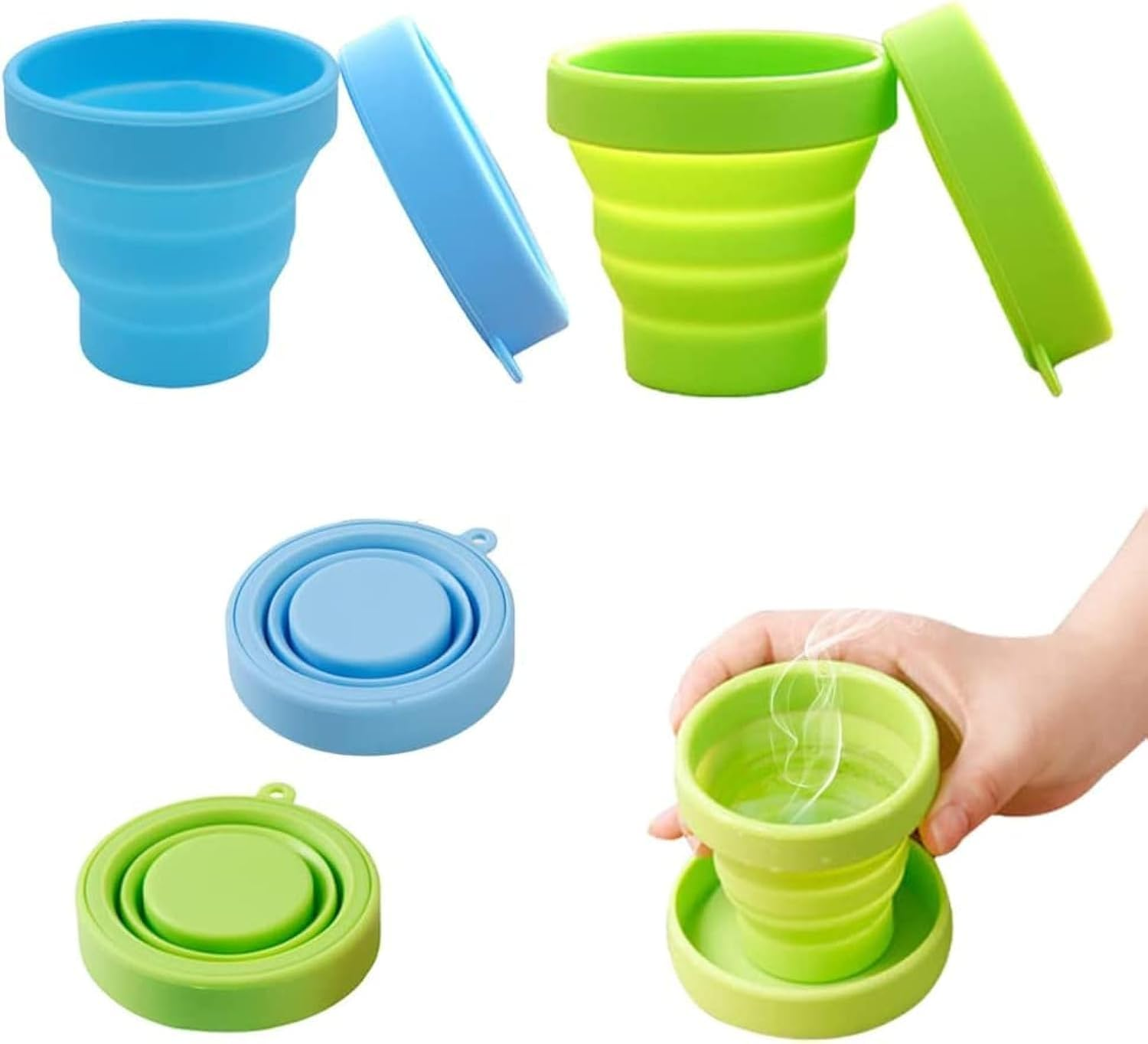 Joysong Foldable Silicone Cup Camping Mug with Plastic Lid Outdoor Picnic Folding Cup Reusable Portable Water Cup Set for on the Go image number 3